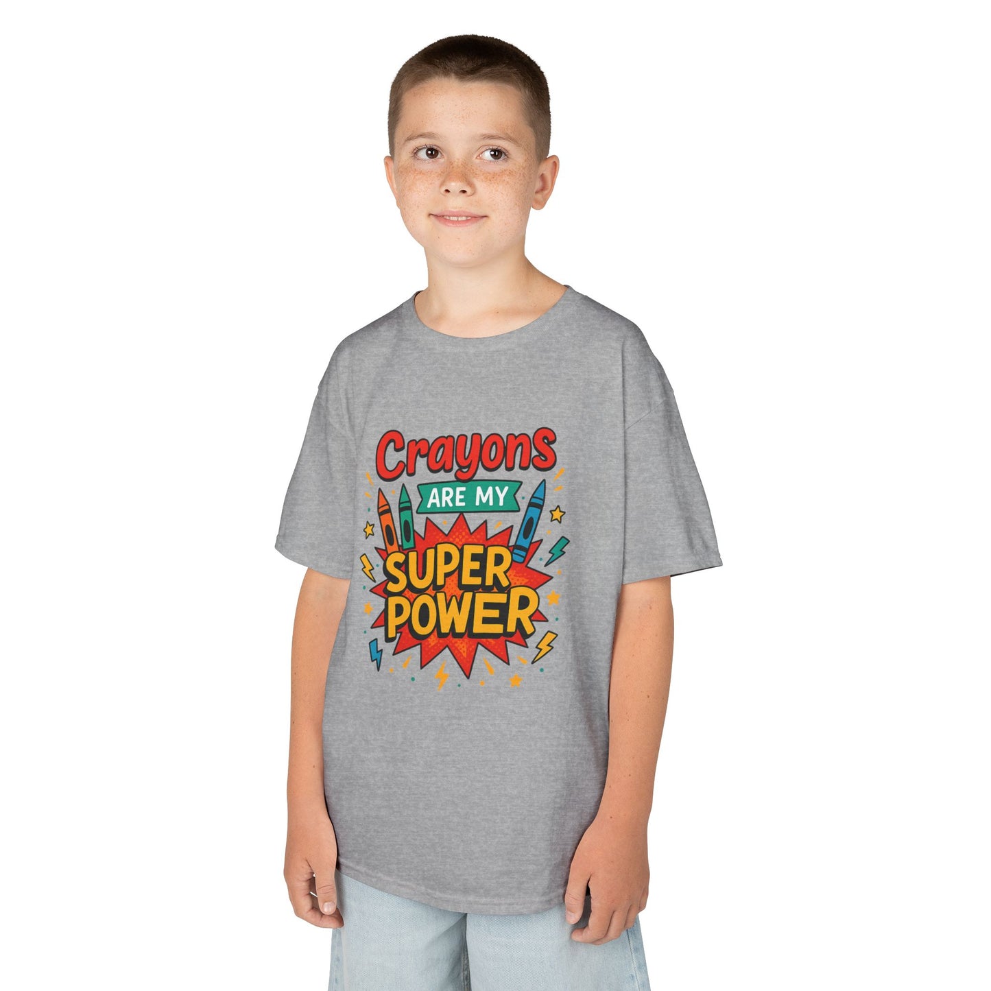 Kids Super Power Tee - Fun Crayon Design, Teacher Gift, Birthday Party, Kids' Activities, Art Enthusiast, Creative Wear