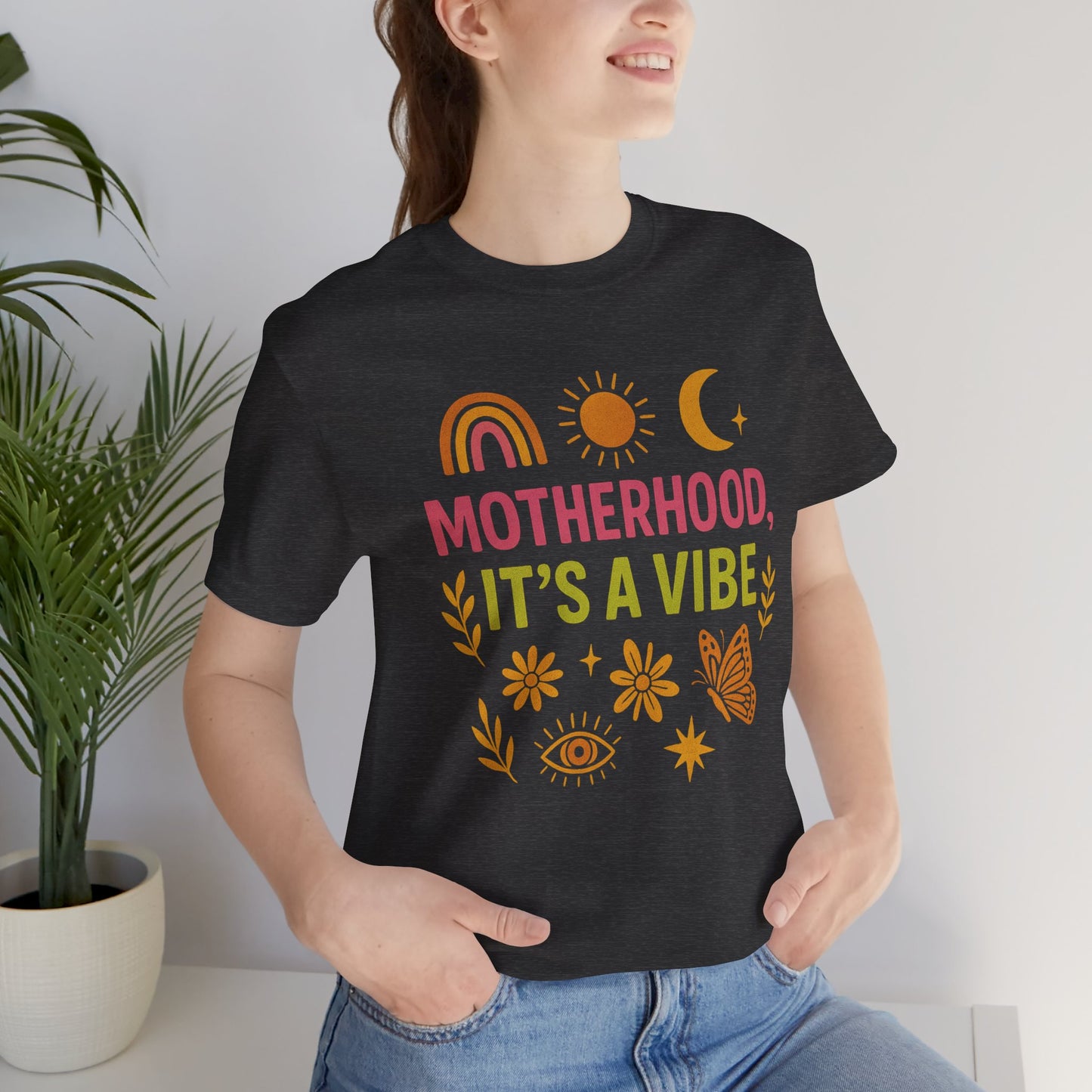 Motherhood Vibe Tee, Unisex Graphic T-Shirt, Boho Style, New Mom Gift, Casual Everyday Wear, Motherhood Affirmation, Comfortable Apparel