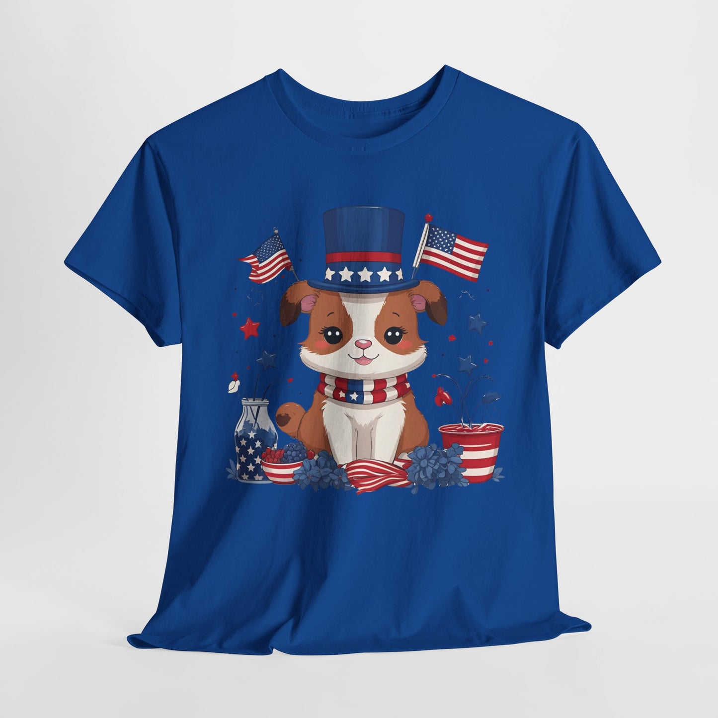Patriotic Dog Tee - Unisex Heavy Cotton T-Shirt for Fourth of July, Memorial Day, Dog Lovers, Gifts for Pet Owners, Casual Wear