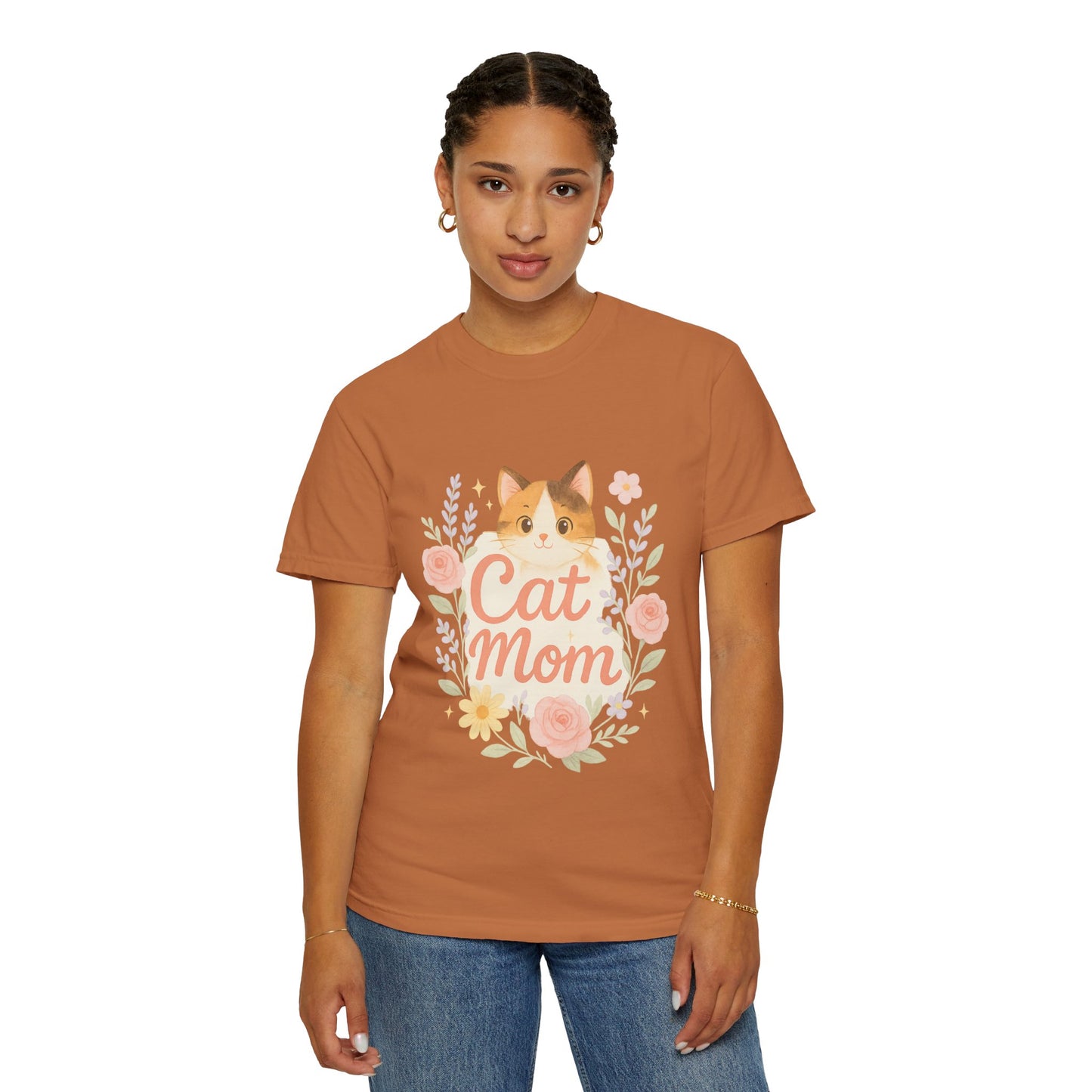 Cat Mom Garment-Dyed T-Shirt | Cute Cat Lover Tee, Pet Owner Gift, Gifts for Cat Moms, Animal Lover Apparel, Birthday Gift