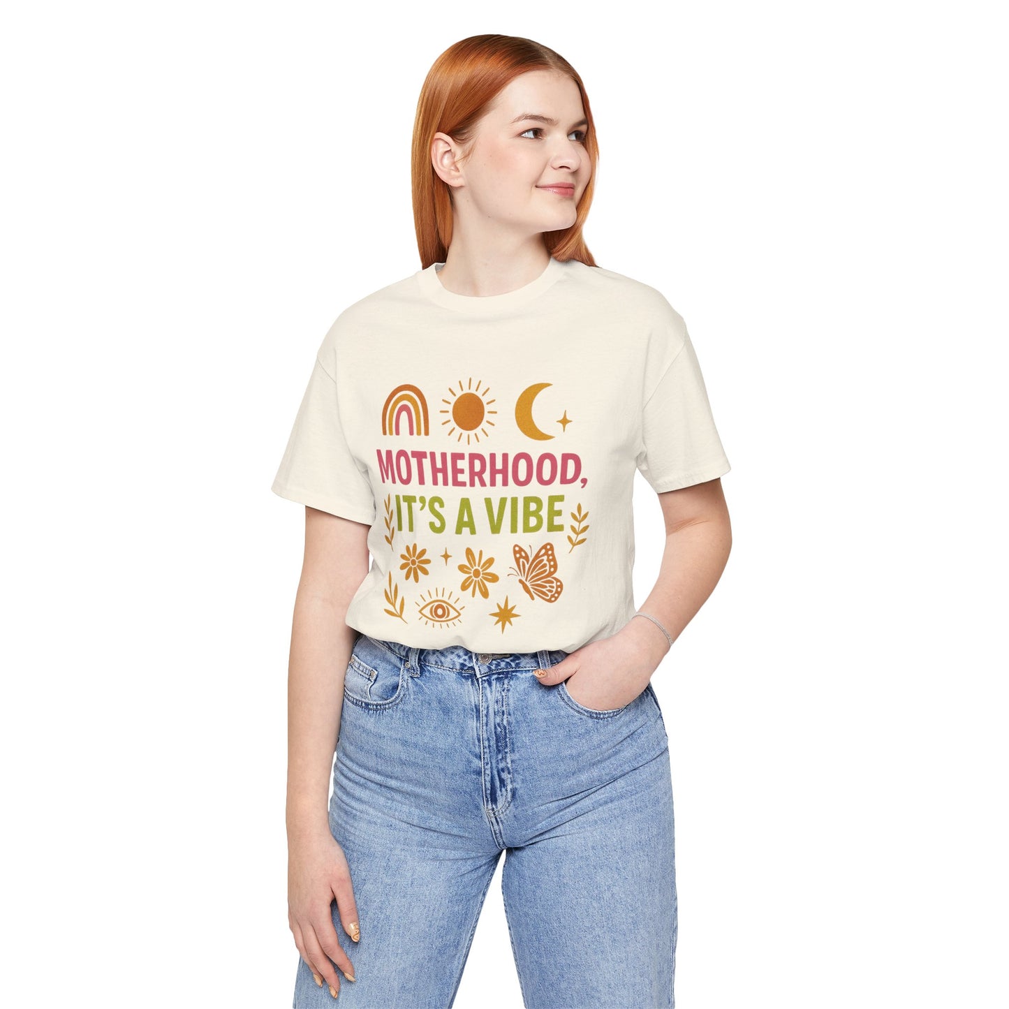 Motherhood Vibe Tee, Unisex Graphic T-Shirt, Boho Style, New Mom Gift, Casual Everyday Wear, Motherhood Affirmation, Comfortable Apparel