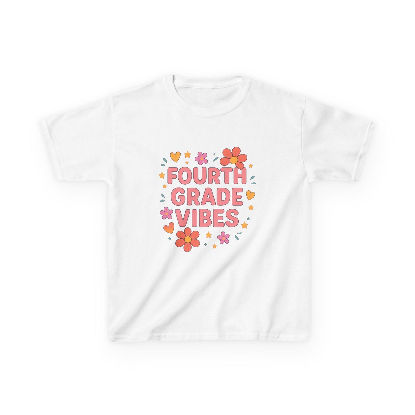 Fourth Grade Vibes Kids Tee, Fun Summer Shirt, Back to School Gift, Floral Graphic Tee, Childrens Apparel