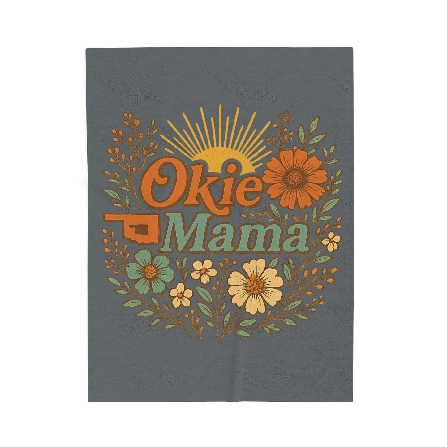 Okie Mama Velveteen Plush Blanket, Cozy Home Decor, Gift for Mom, Floral Throw, Comfortable Blanket