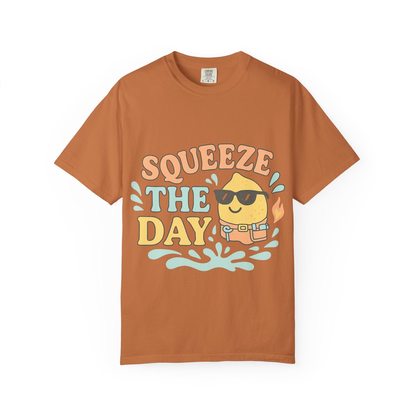 Squeeze The Day Unisex Garment-Dyed T-shirt, Funny Summer Shirt, Beachwear, Gift for Citrus Lovers, Cute Graphic Tee