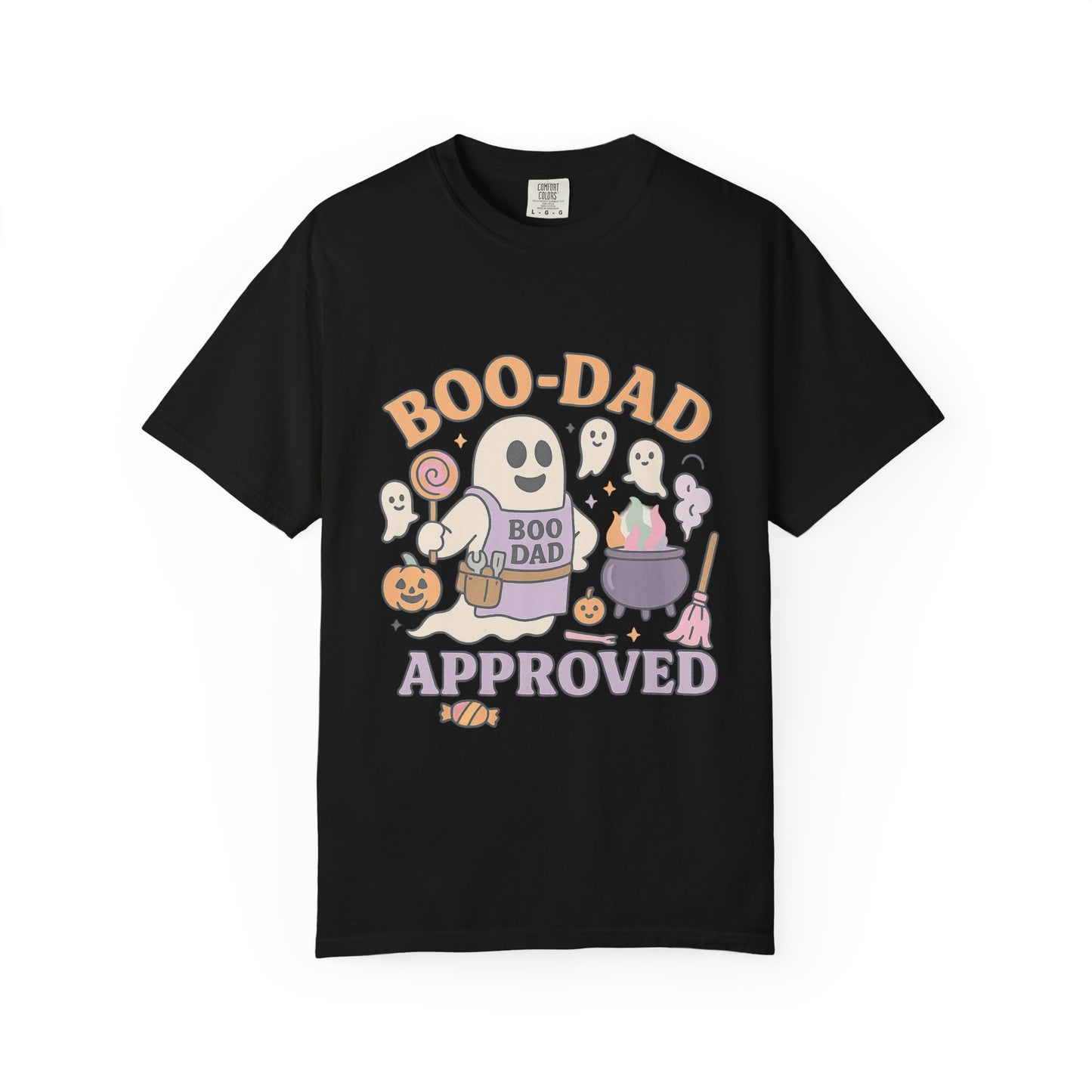 Boo Dad Approved Comfort Colors T-Shirt, Unisex Halloween Tee, Spooky Father’s Day Shirt, Ghost Dad Gift, Fun Halloween Apparel, Ghost and Pumpkin Design