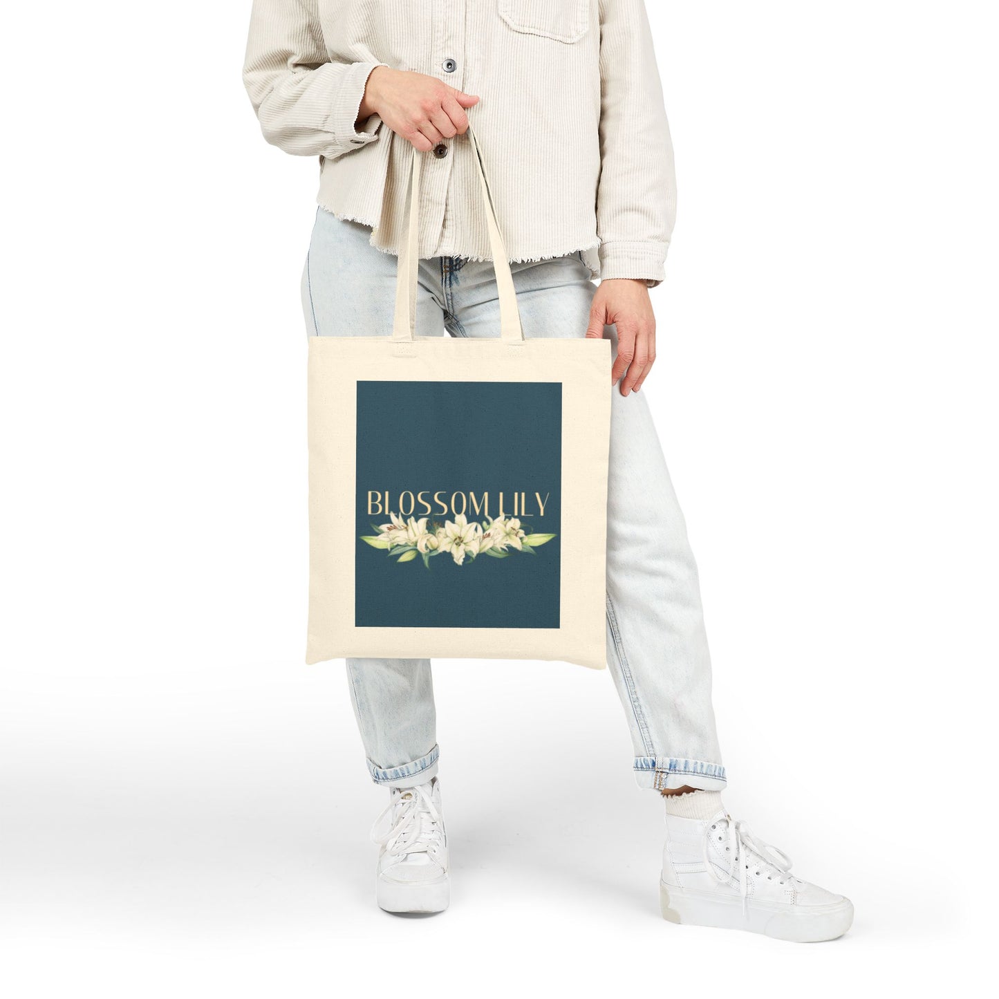 Blossom Lily Cotton Canvas Tote Bag, Floral Grocery Bag, Eco-Friendly Tote, Spring Gift, Reusable Shopping Bag, Cute Work Bag