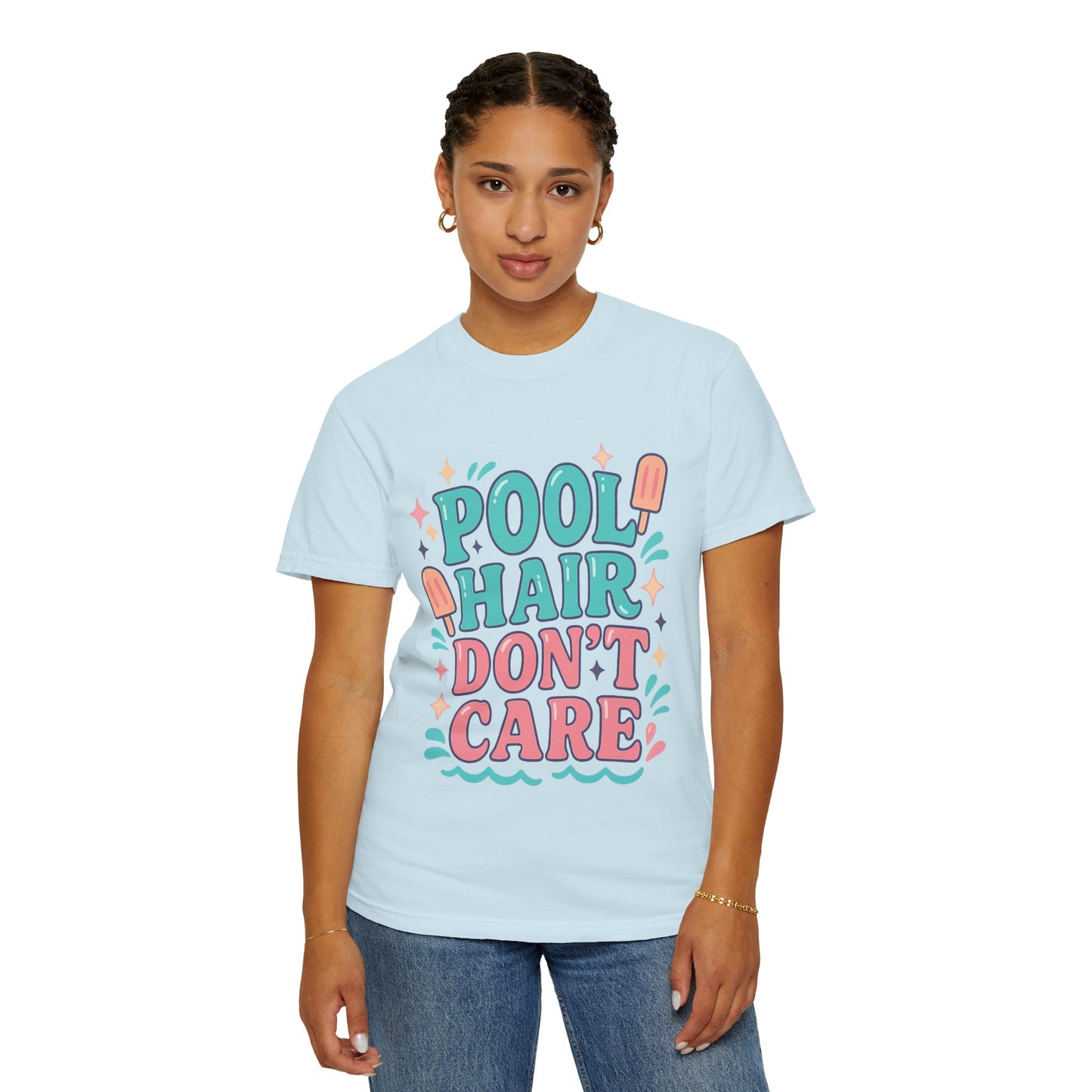 Pool Hair Don't Care Comfort Colors T-Shirt, Summer Graphic Tee, Unisex Beachwear, Fun Pool Day Shirt, Summer Vacation Apparel, Gifts for Pool Lovers