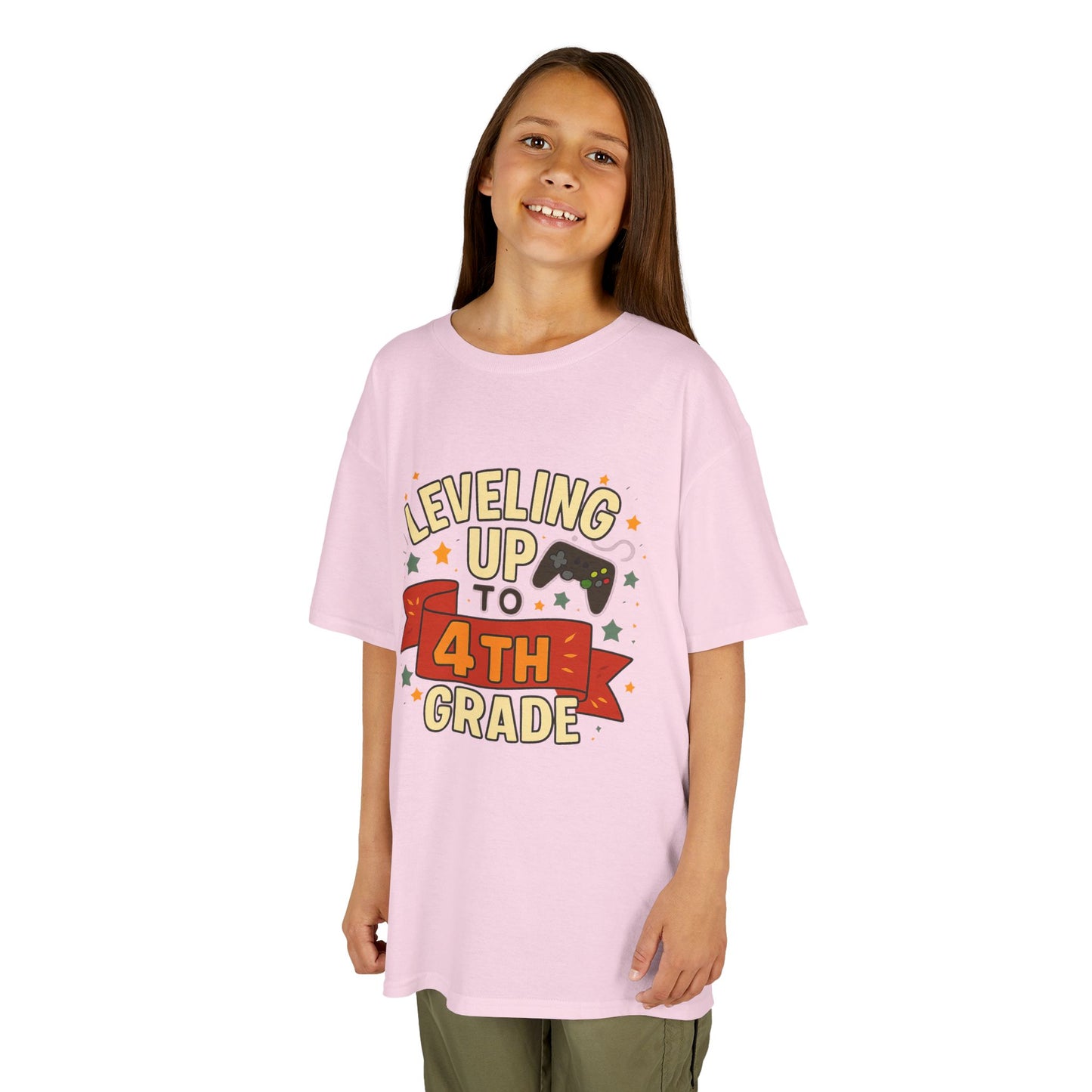 Leveling Up 4th Grade Kids Tee, Back to School Shirt, Gamer T-Shirt, Unique Gift for Kids, Birthday Tee, Fun Learning Shirt