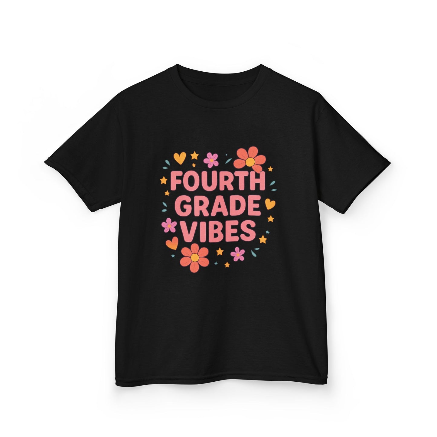 Fourth Grade Vibes Kids Tee, Fun Summer Shirt, Back to School Gift, Floral Graphic Tee, Childrens Apparel