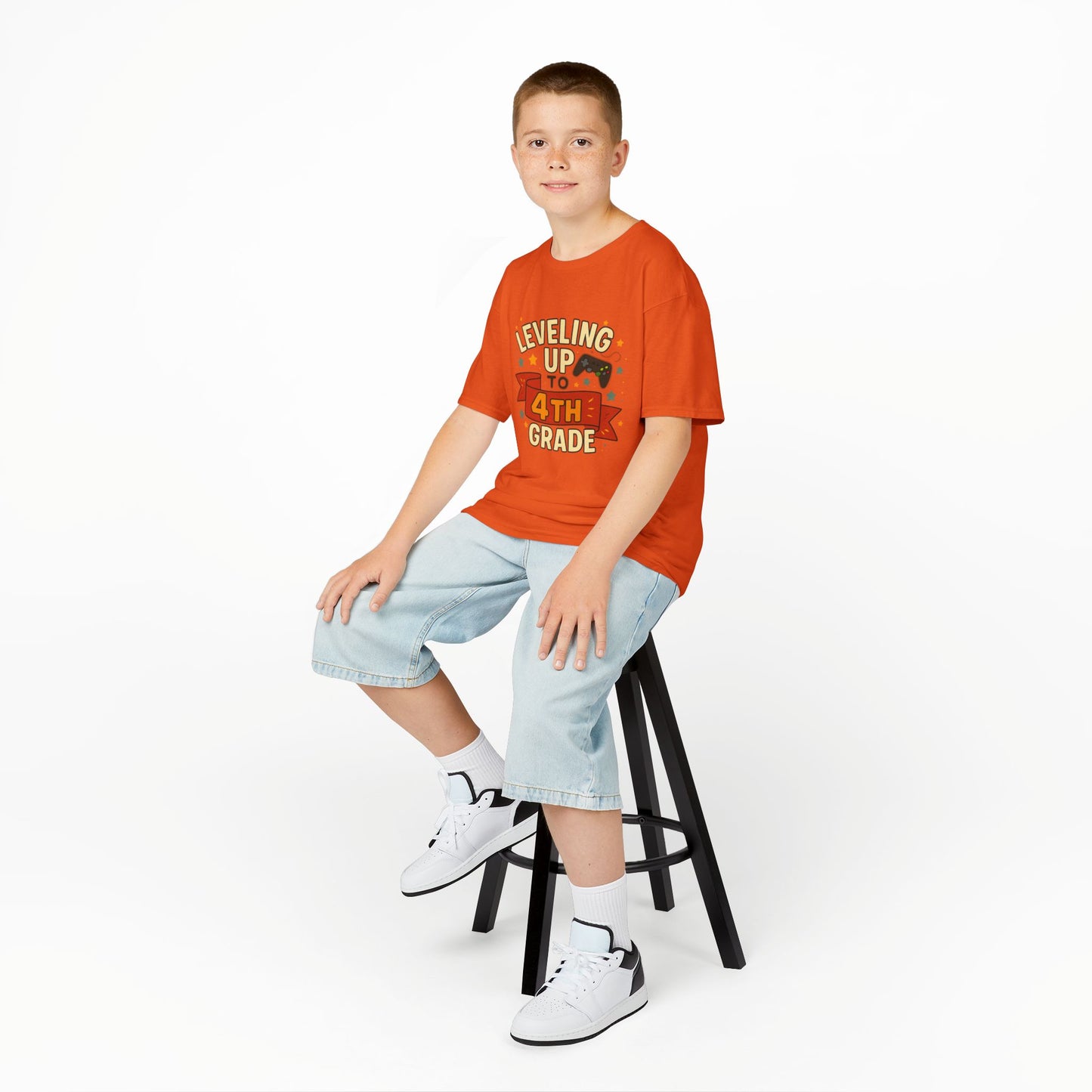 Leveling Up 4th Grade Kids Tee, Back to School Shirt, Gamer T-Shirt, Unique Gift for Kids, Birthday Tee, Fun Learning Shirt