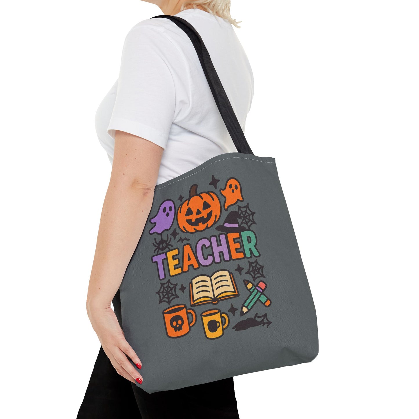 Halloween Teacher Tote Bag, Spooky Tote, Gift for Teachers, Fall Bag, Trick or Treat Bag, Classroom Tote, AOP Design