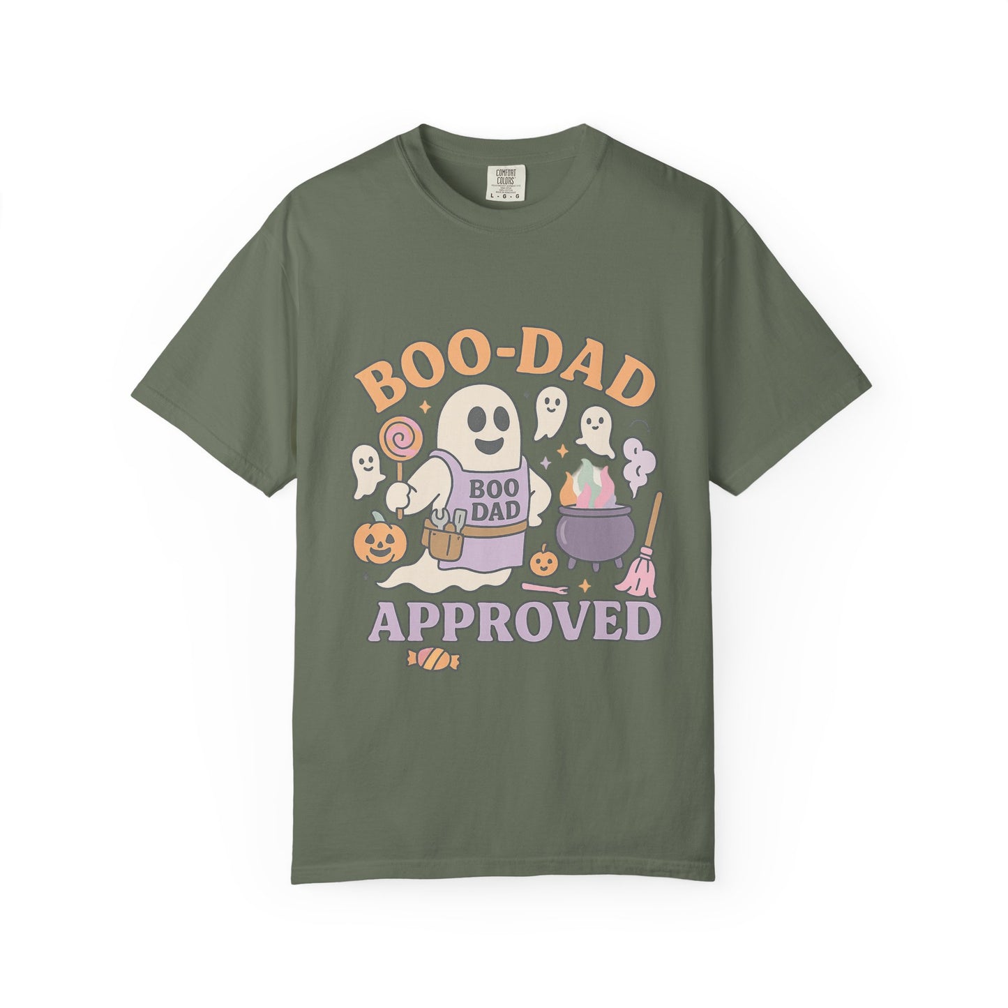 Boo Dad Approved Comfort Colors T-Shirt, Unisex Halloween Tee, Spooky Father’s Day Shirt, Ghost Dad Gift, Fun Halloween Apparel, Ghost and Pumpkin Design