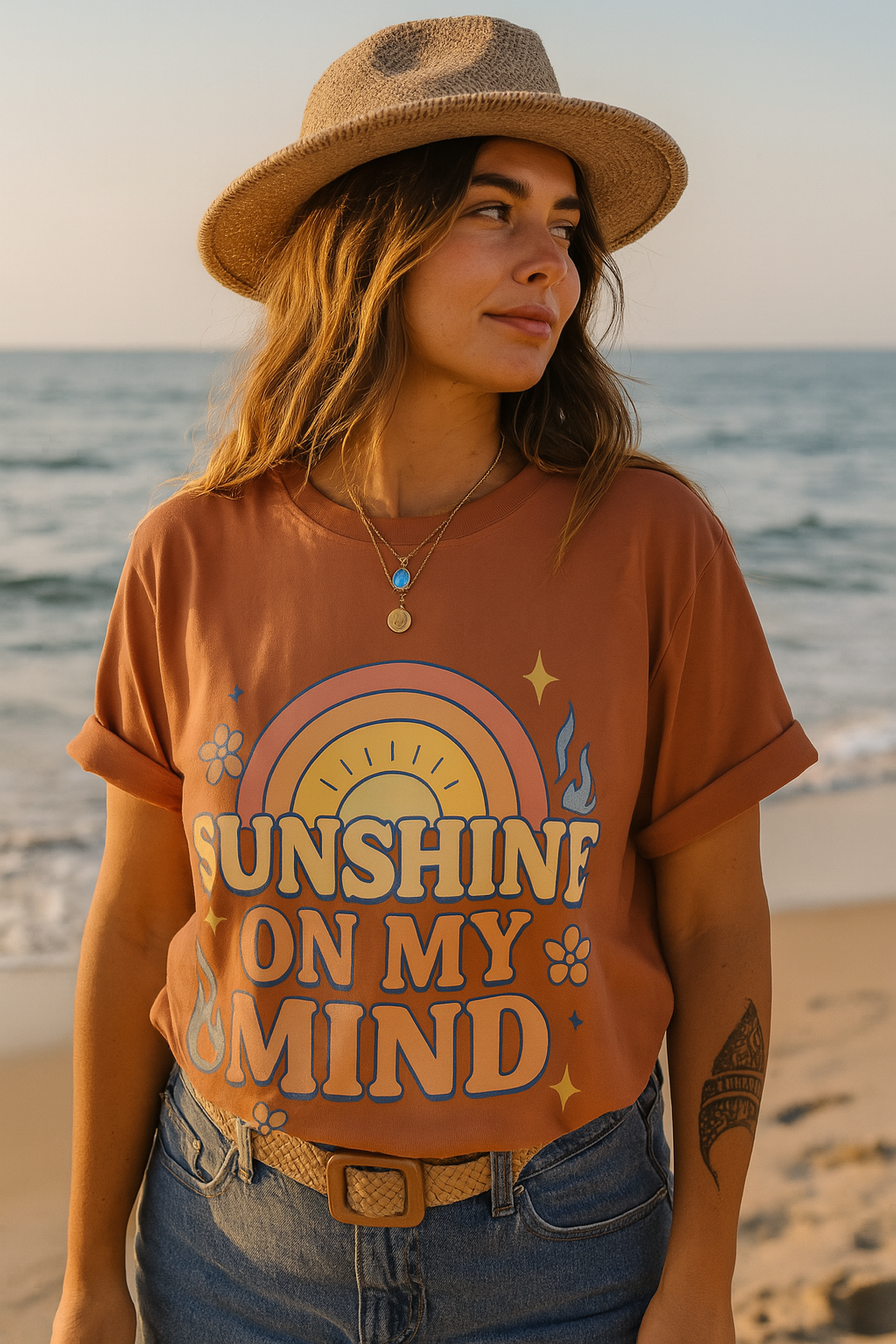 Sunshine Mind T-shirt, Unisex Vintage Tee, Perfect Gift for Summer, Relaxed Casual Wear, Gift for Friends