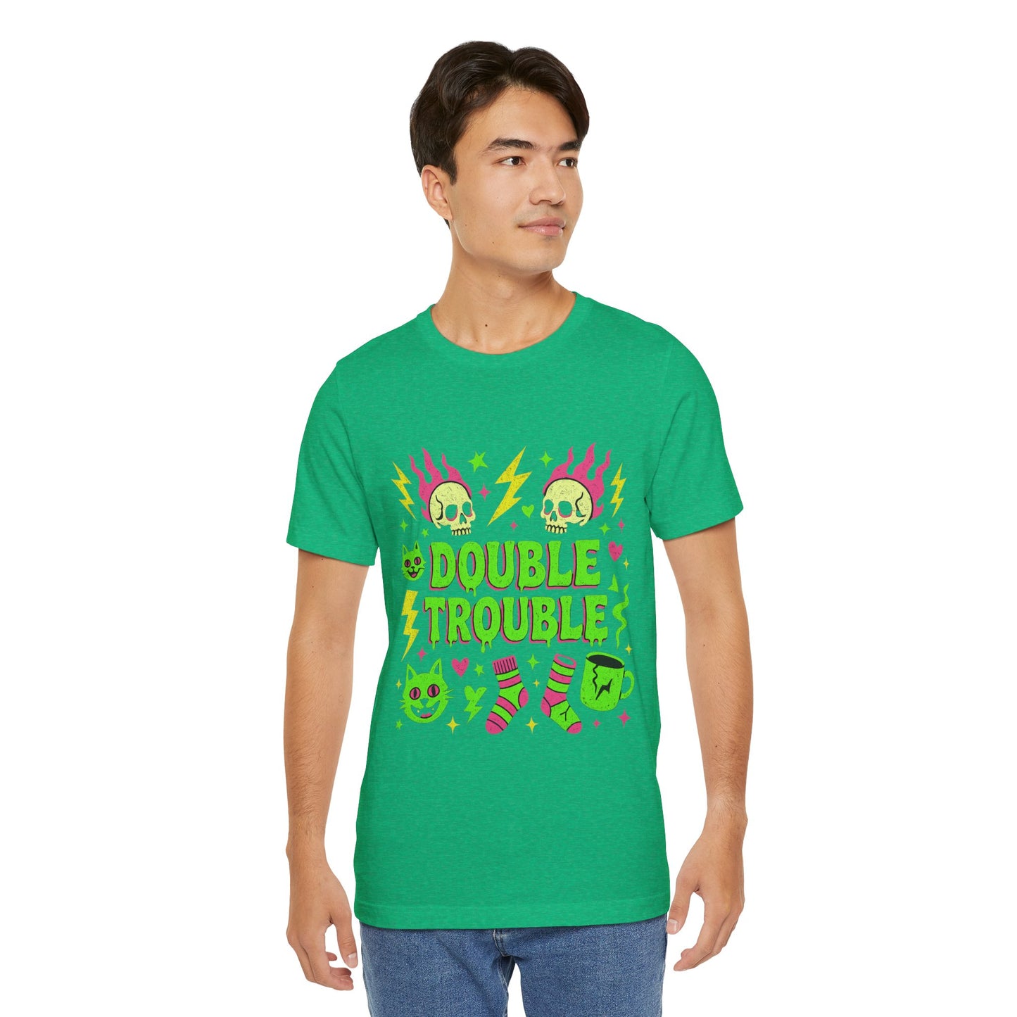 Double Trouble Graphic Tee, Unisex Jersey Tee, Casual T-Shirt, Fun Graphic Shirt, Gift for Friends, Birthday Gift, Halloween Shirt