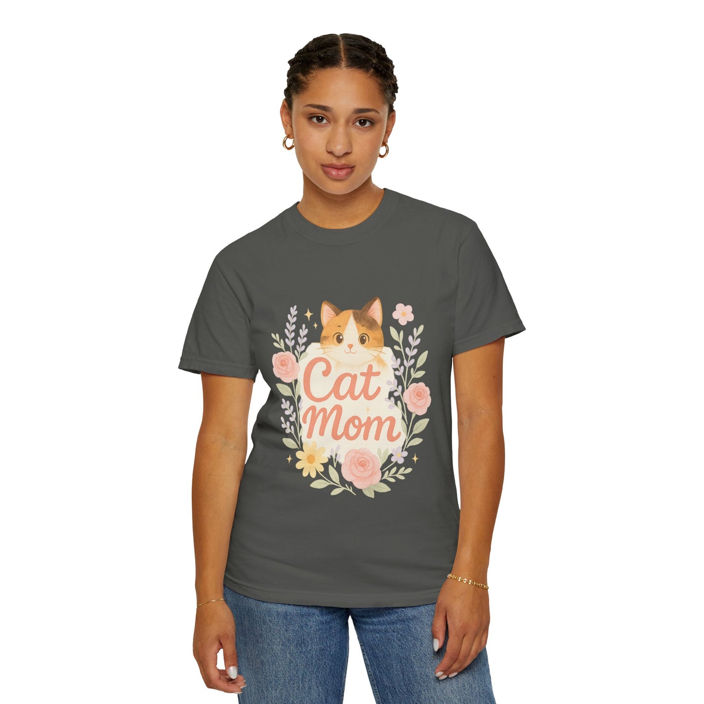 Cat Mom Garment-Dyed T-Shirt | Cute Cat Lover Tee, Pet Owner Gift, Gifts for Cat Moms, Animal Lover Apparel, Birthday Gift