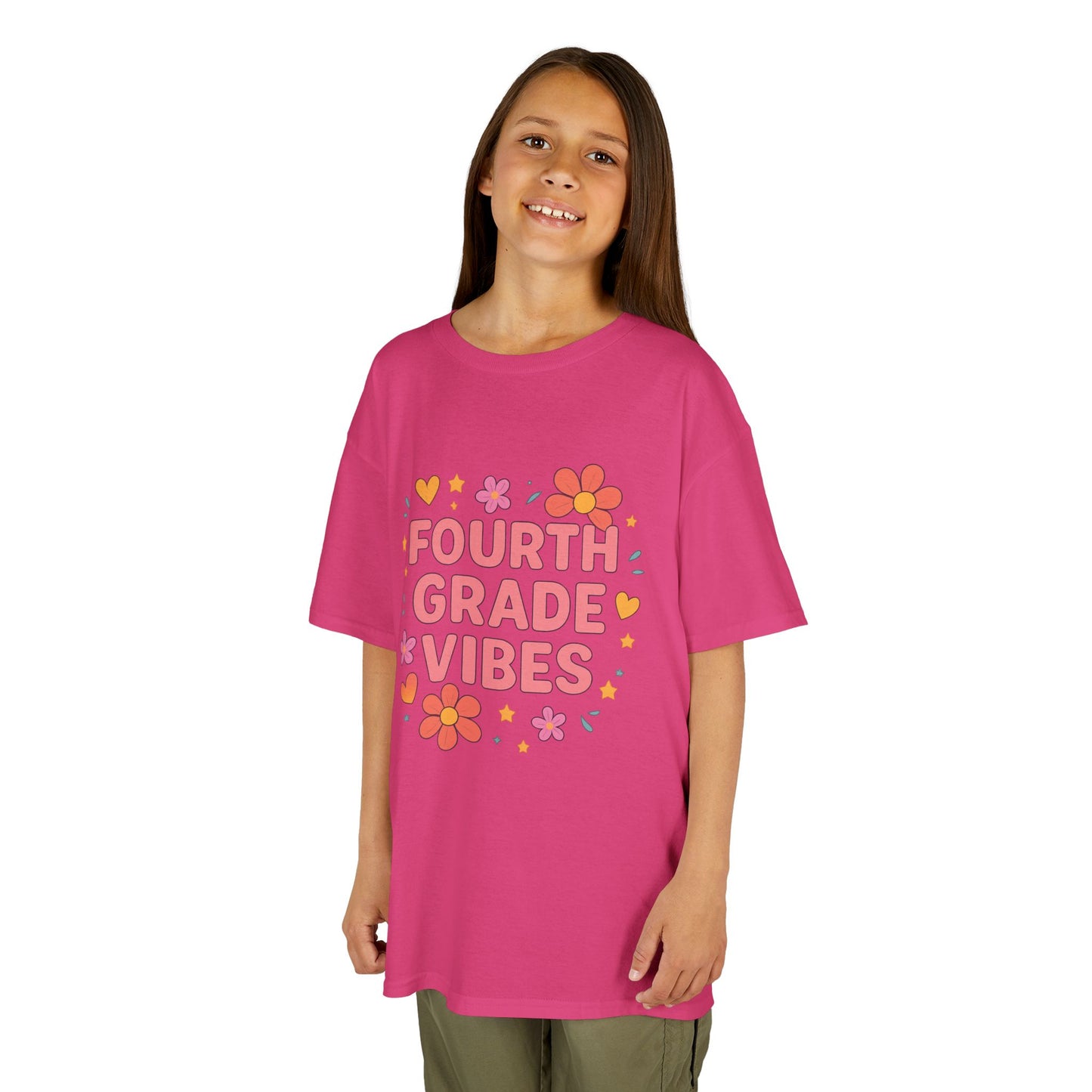Fourth Grade Vibes Kids Tee, Fun Summer Shirt, Back to School Gift, Floral Graphic Tee, Childrens Apparel