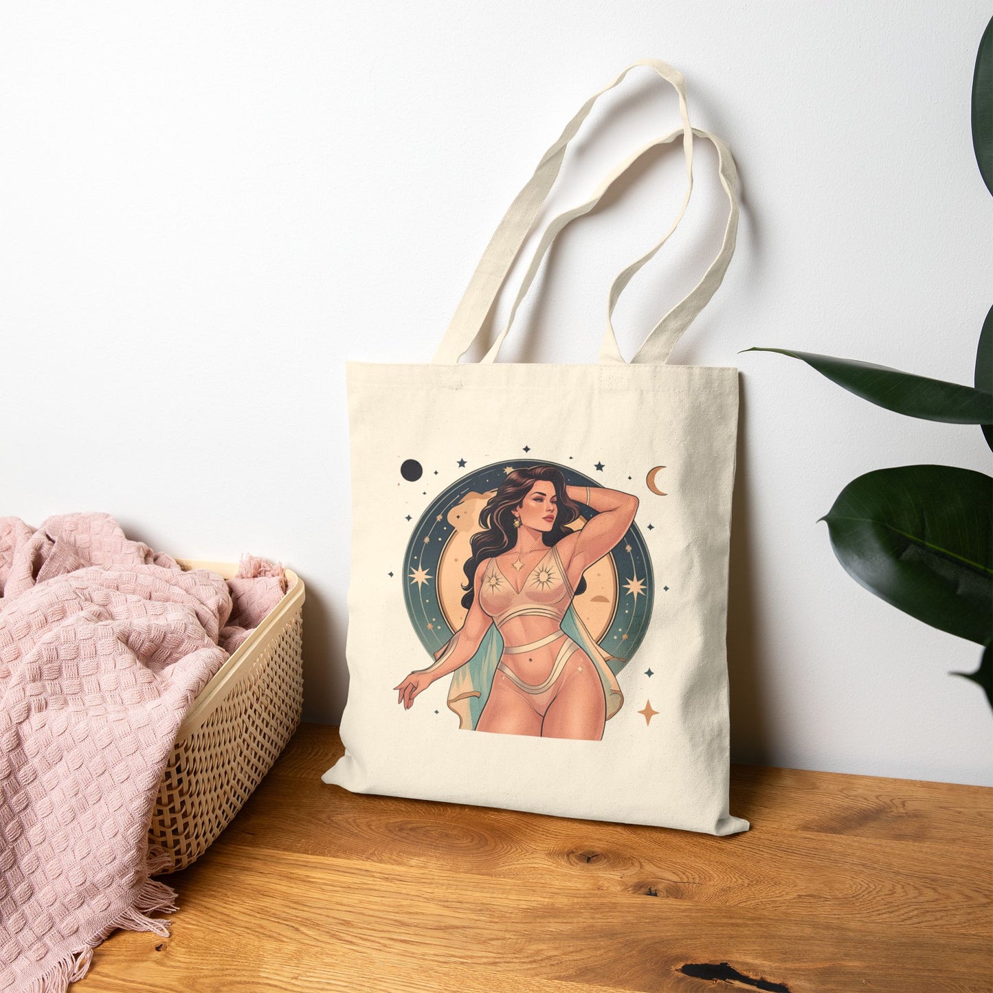 Seductive Celestial Cotton Canvas Tote Bag, Boho Tote, Beach Bag, Graphic Tote, Gift for Her, Eco-Friendly Shopping Bag