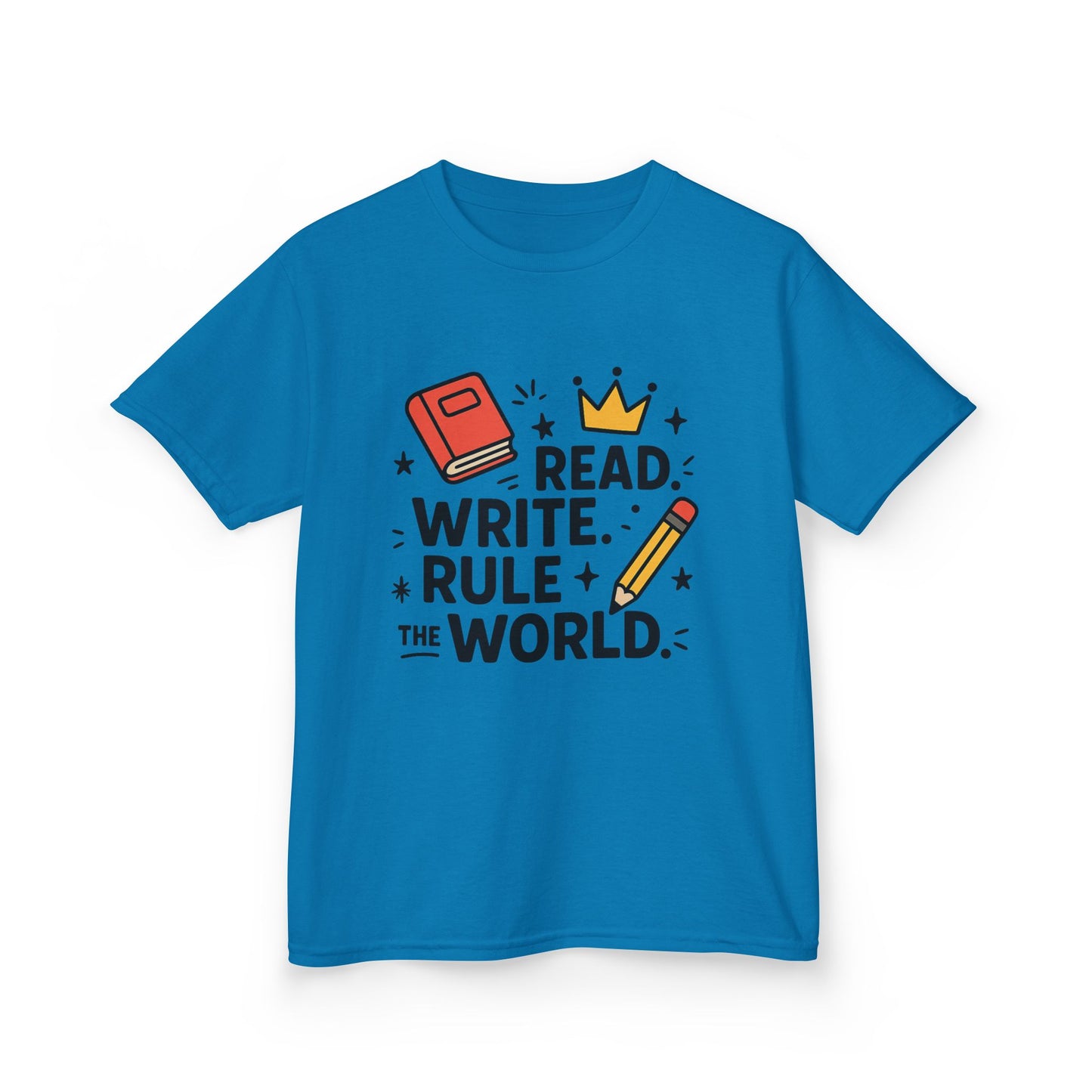 Kids Motivational Tee - Read, Write, Rule the World | Cool Kids T-Shirt, Gift for Young Readers, School Outfit, Literacy Celebration