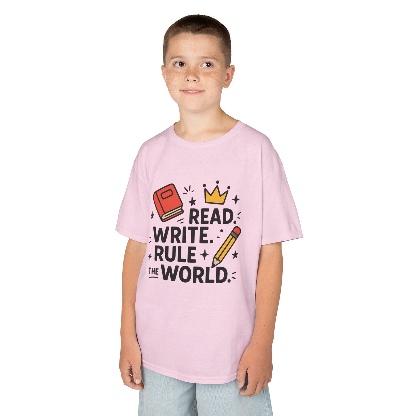 Kids Motivational Tee - Read, Write, Rule the World | Cool Kids T-Shirt, Gift for Young Readers, School Outfit, Literacy Celebration