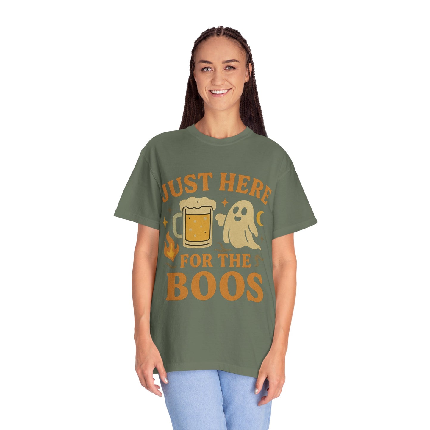 Halloween Party Comfort Colors T-Shirt, Unisex Garment-Dyed Tee, Just Here for the Boos, Fall Celebrations, Fun Gift Idea