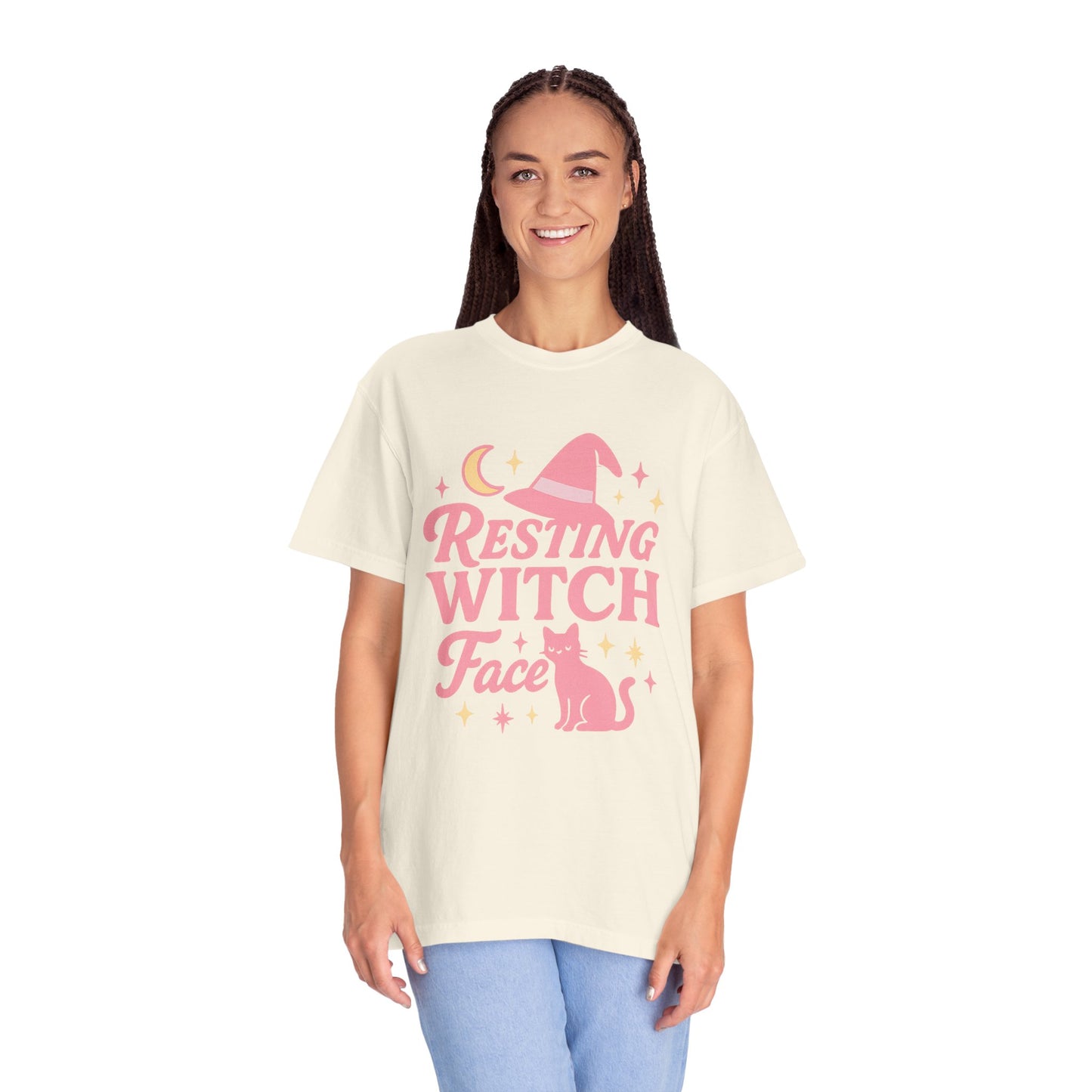 Resting Witch Face Comfort Colors T-Shirt | Unisex Garment-Dyed Tee for Halloween, Cat Lovers, Casual Wear, Gift, Witchy Vibe
