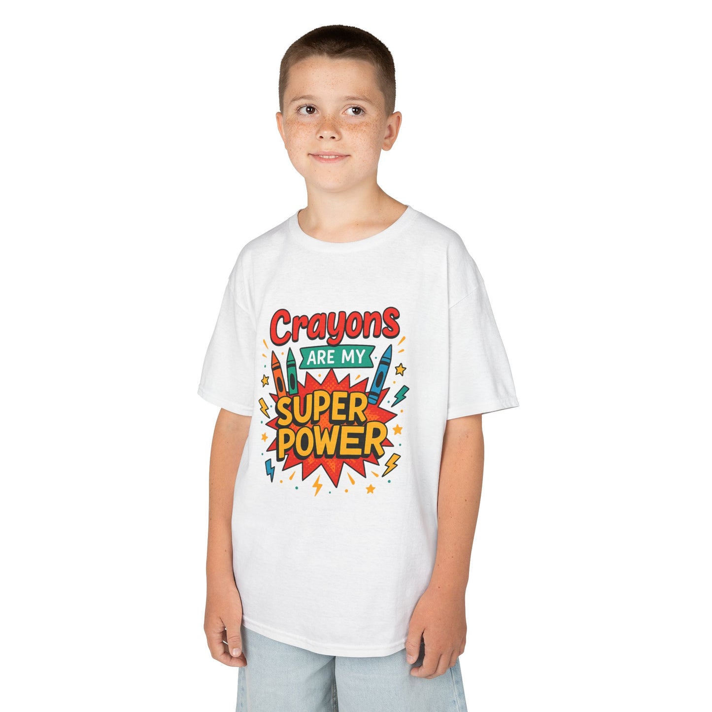 Kids Super Power Tee - Fun Crayon Design, Teacher Gift, Birthday Party, Kids' Activities, Art Enthusiast, Creative Wear