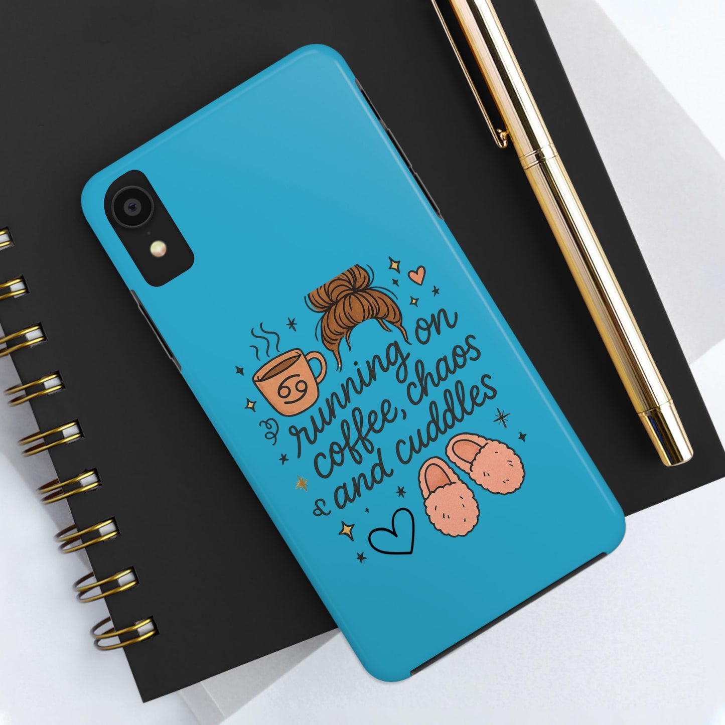 Cute Coffee Chaos Phone Case - Running on Coffee, Chaos & Cuddles, Stylish Tough Case for Coffee Lovers, Gift for Friends, Cute Phone Cover