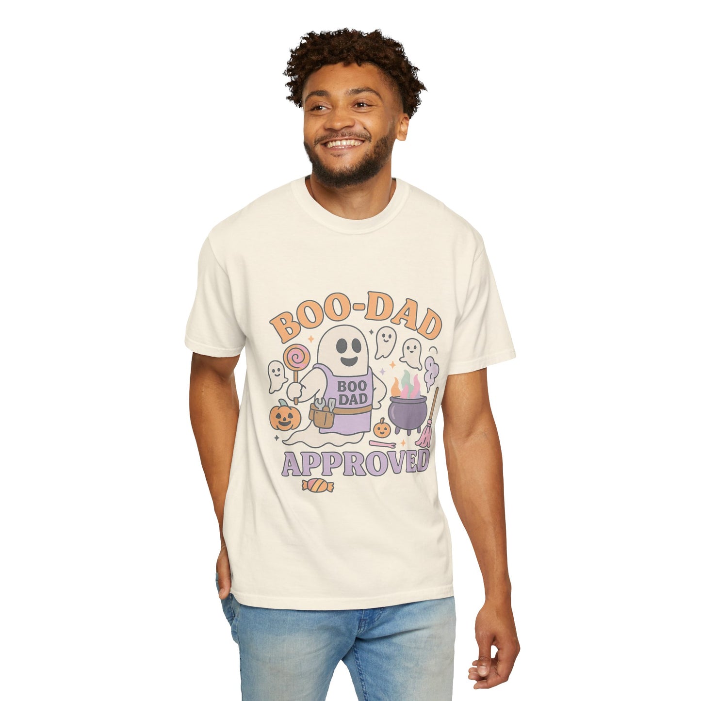 Boo Dad Approved Comfort Colors T-Shirt, Unisex Halloween Tee, Spooky Father’s Day Shirt, Ghost Dad Gift, Fun Halloween Apparel, Ghost and Pumpkin Design