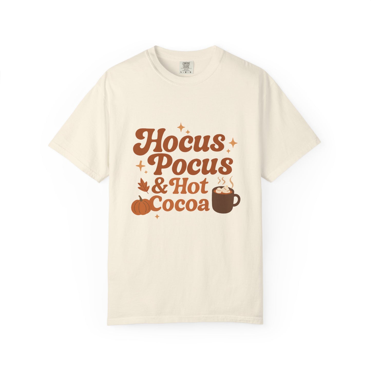 Hocus Pocus Comfort Colors T-Shirt: Hocus Pocus & Hot Cocoa Design | Autumn Apparel, Halloween Gift, Cozy Wear, Layering Top, Casual Tee