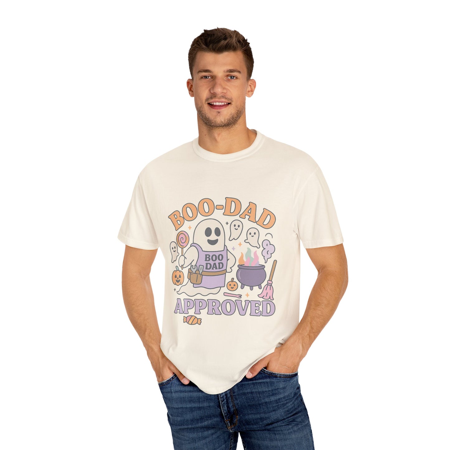 Boo Dad Approved Comfort Colors T-Shirt, Unisex Halloween Tee, Spooky Father’s Day Shirt, Ghost Dad Gift, Fun Halloween Apparel, Ghost and Pumpkin Design