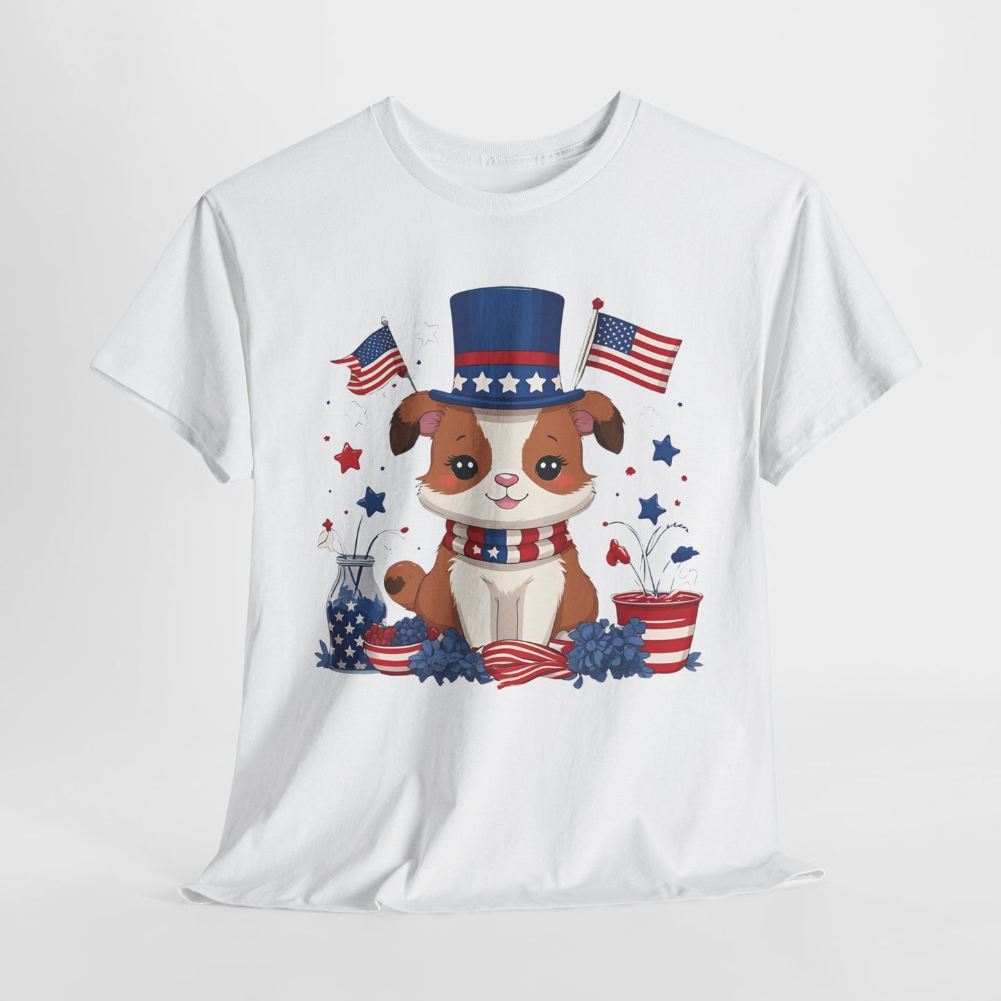 Patriotic Dog Tee - Unisex Heavy Cotton T-Shirt for Fourth of July, Memorial Day, Dog Lovers, Gifts for Pet Owners, Casual Wear