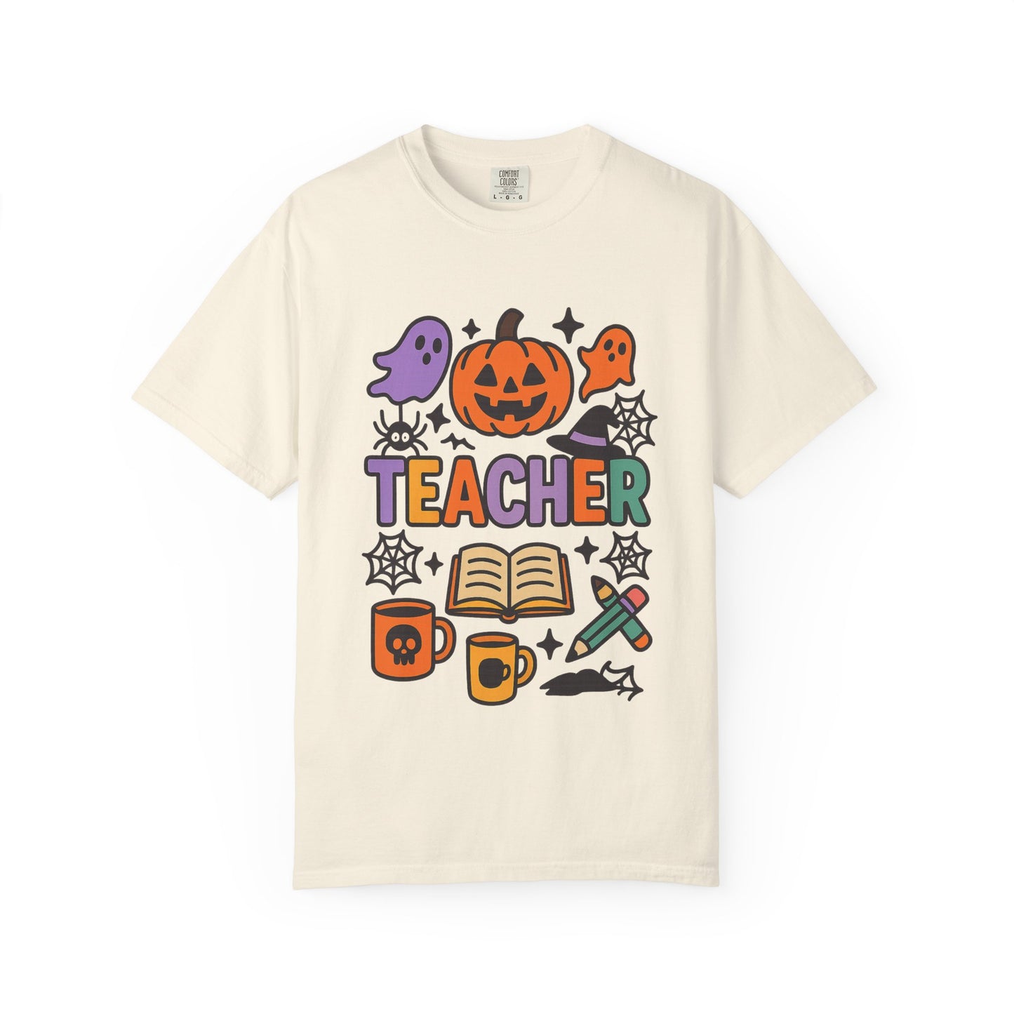 Unisex Halloween Teacher Comfort Colors T-Shirt, Spooky Apparel, Fall Season Outfit, Gift for Educators, Teacher's Day, Halloween Celebration