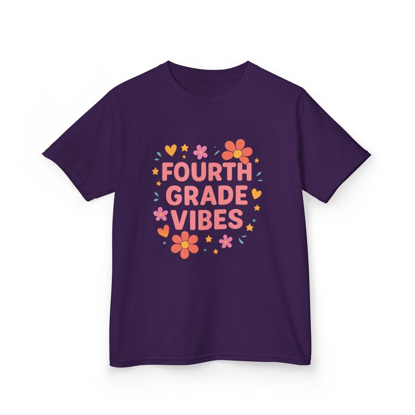 Fourth Grade Vibes Kids Tee, Fun Summer Shirt, Back to School Gift, Floral Graphic Tee, Childrens Apparel