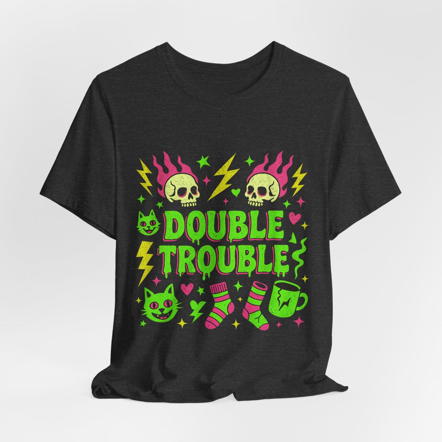 Double Trouble Graphic Tee, Unisex Jersey Tee, Casual T-Shirt, Fun Graphic Shirt, Gift for Friends, Birthday Gift, Halloween Shirt