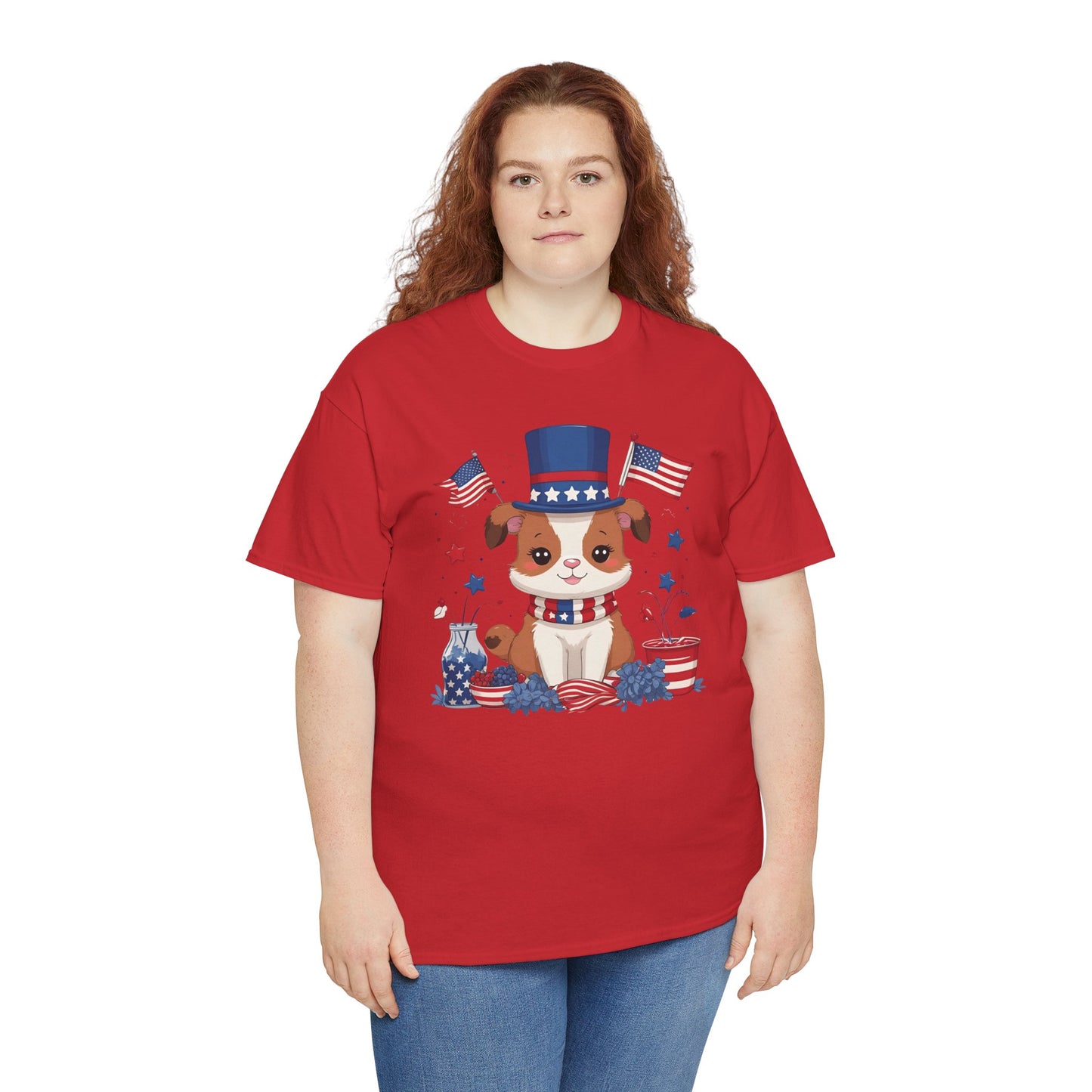 Patriotic Dog Tee - Unisex Heavy Cotton T-Shirt for Fourth of July, Memorial Day, Dog Lovers, Gifts for Pet Owners, Casual Wear