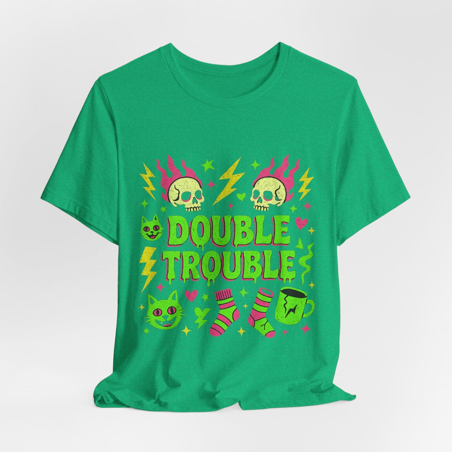 Double Trouble Graphic Tee, Unisex Jersey Tee, Casual T-Shirt, Fun Graphic Shirt, Gift for Friends, Birthday Gift, Halloween Shirt