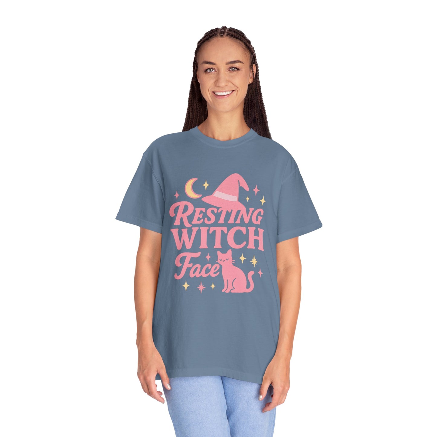 Resting Witch Face Comfort Colors T-Shirt | Unisex Garment-Dyed Tee for Halloween, Cat Lovers, Casual Wear, Gift, Witchy Vibe