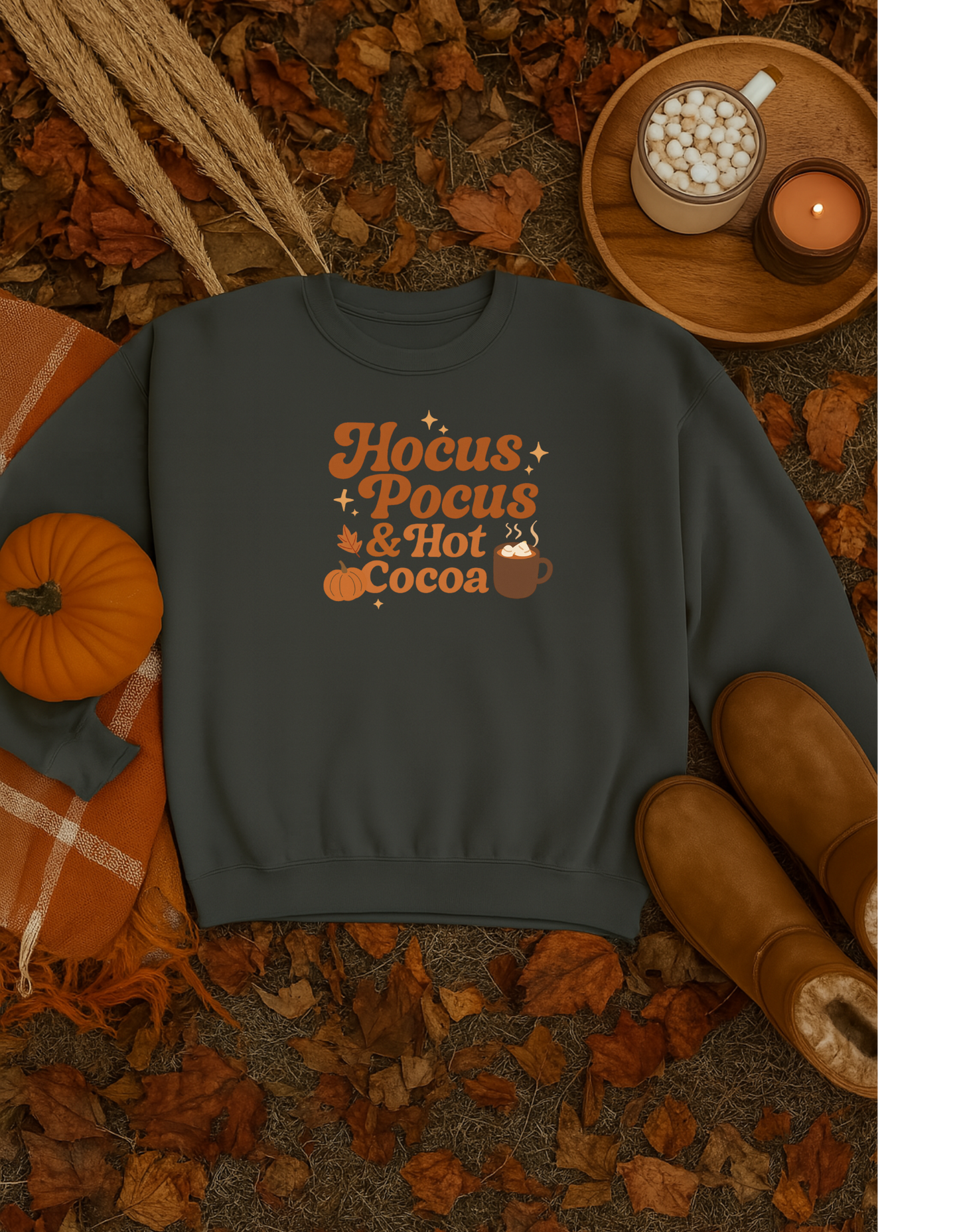 Hocus Pocus & Hot Cocoa Comfort Colors Sweatshirt, Cozy Fall Apparel, Halloween Gift, Unisex Fashion, Seasonal Comfort Wear, Relaxed Autumn Style