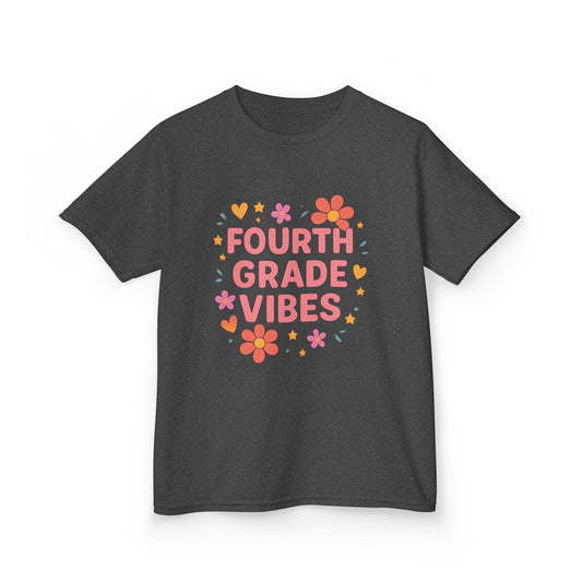 Fourth Grade Vibes Kids Tee, Fun Summer Shirt, Back to School Gift, Floral Graphic Tee, Childrens Apparel