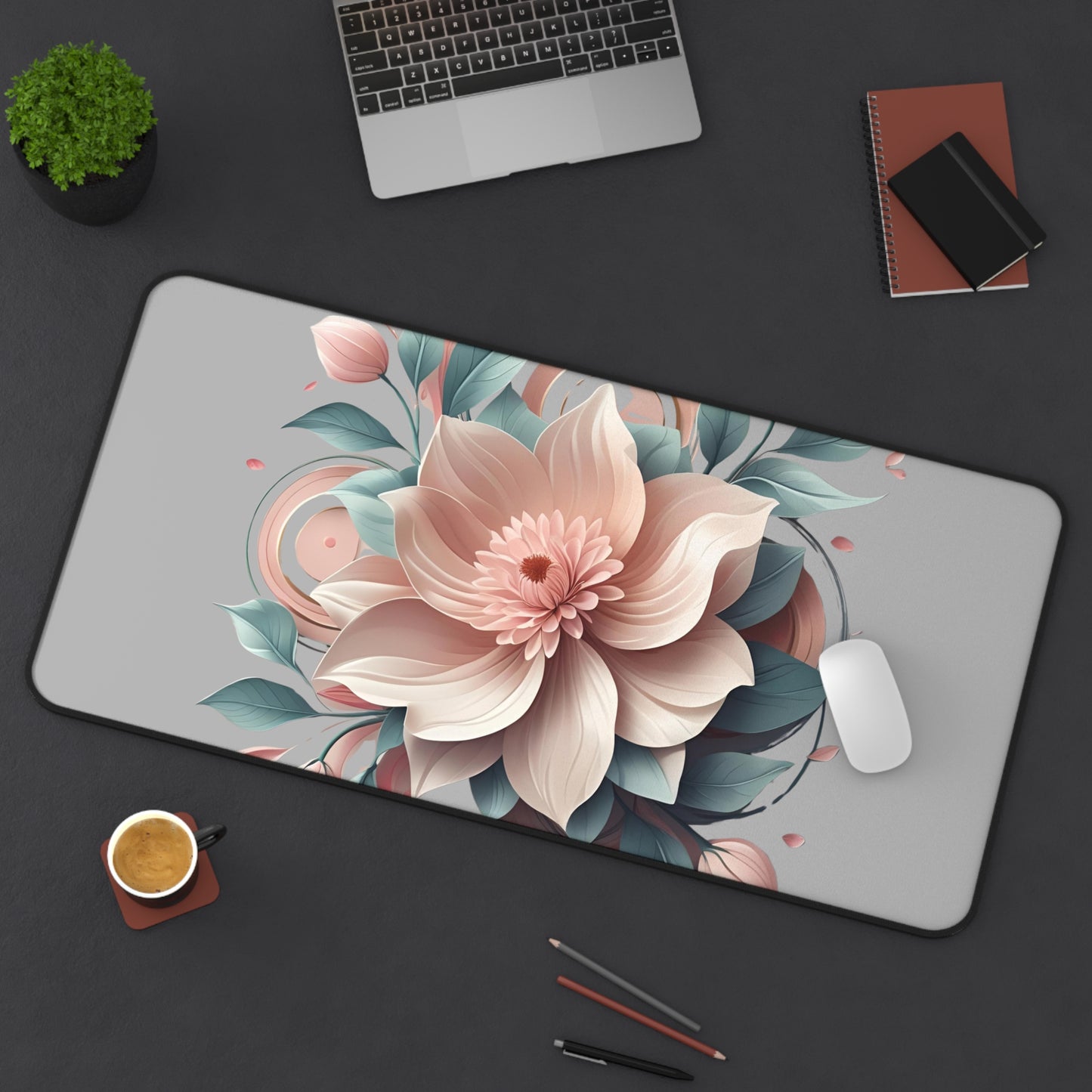 Floral Desk Mat - Elegant Office Decor, Mouse Pad, Game Setup, Housewarming Gift, Home Office Essential