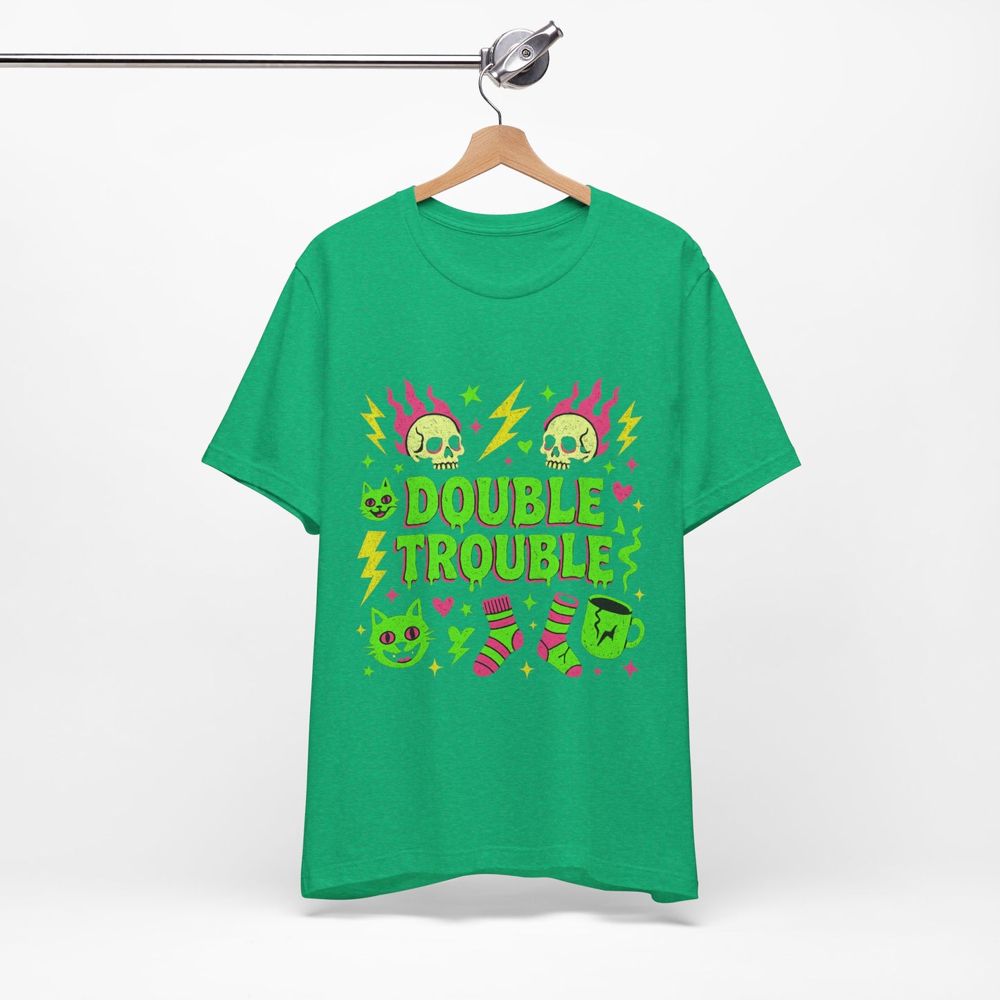Double Trouble Graphic Tee, Unisex Jersey Tee, Casual T-Shirt, Fun Graphic Shirt, Gift for Friends, Birthday Gift, Halloween Shirt