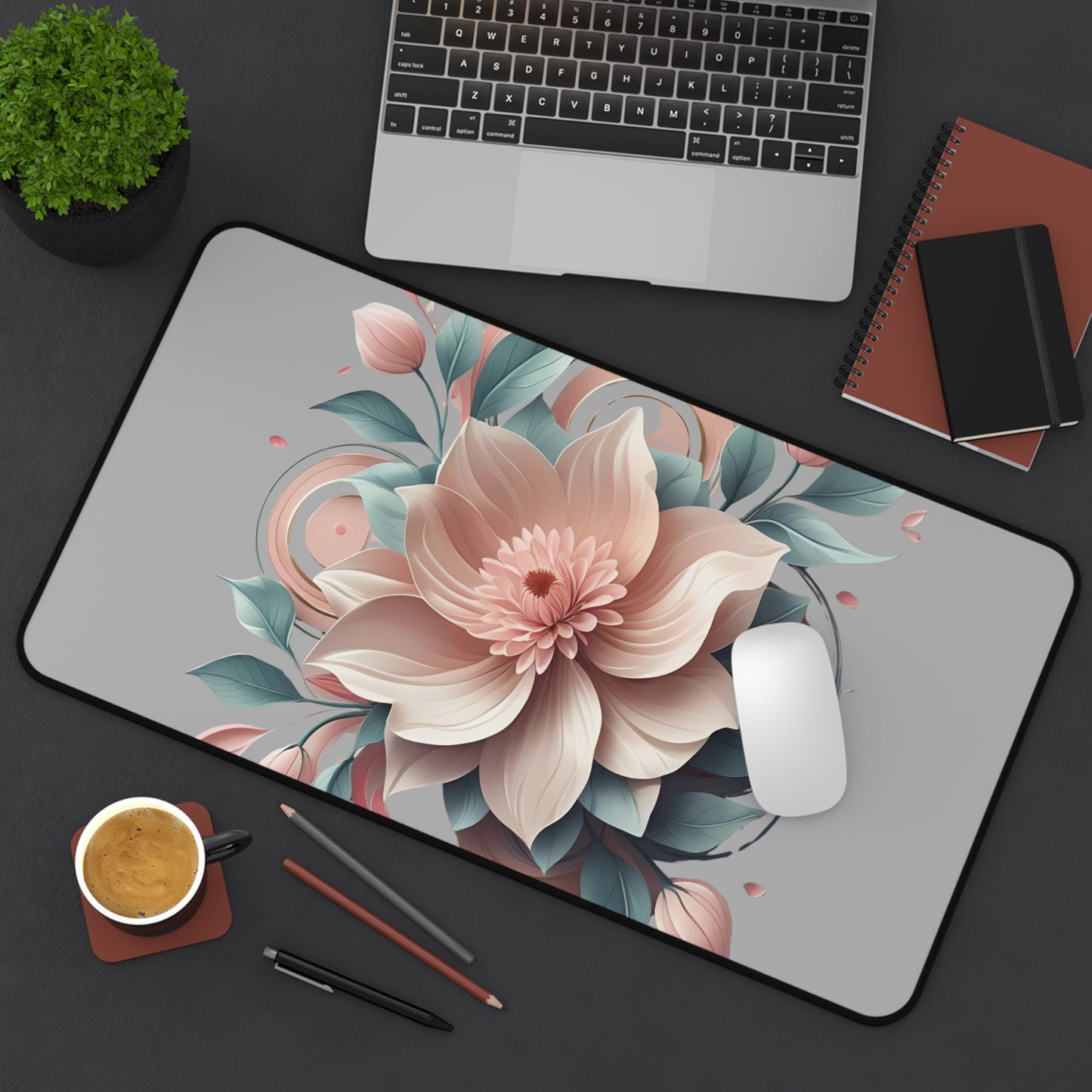 Floral Desk Mat - Elegant Office Decor, Mouse Pad, Game Setup, Housewarming Gift, Home Office Essential