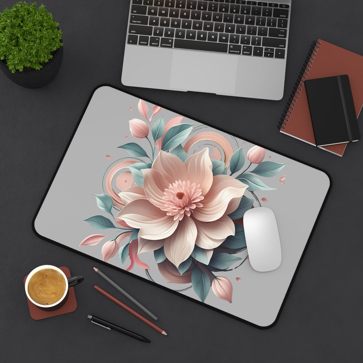 Floral Desk Mat - Elegant Office Decor, Mouse Pad, Game Setup, Housewarming Gift, Home Office Essential