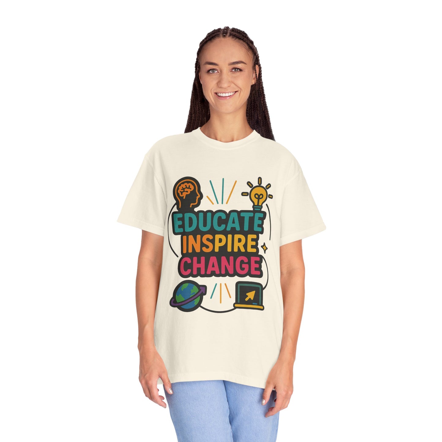 Inspire Change Comfort Colors T-Shirt, Motivational Tee, Educate Inspire Change Shirt, Unisex Graphic Tee, Gift for Teachers, Educational Apparel