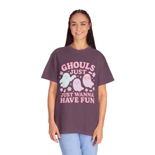 Ghouls Just Wanna Have Fun Comfort Colors T-Shirt, Spooky Vibes, Halloween Apparel, Unisex Graphic Tee, Cute Ghost Design, Casual Wear