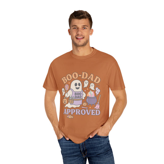 Boo Dad Approved Comfort Colors T-Shirt, Unisex Halloween Tee, Spooky Father’s Day Shirt, Ghost Dad Gift, Fun Halloween Apparel, Ghost and Pumpkin Design