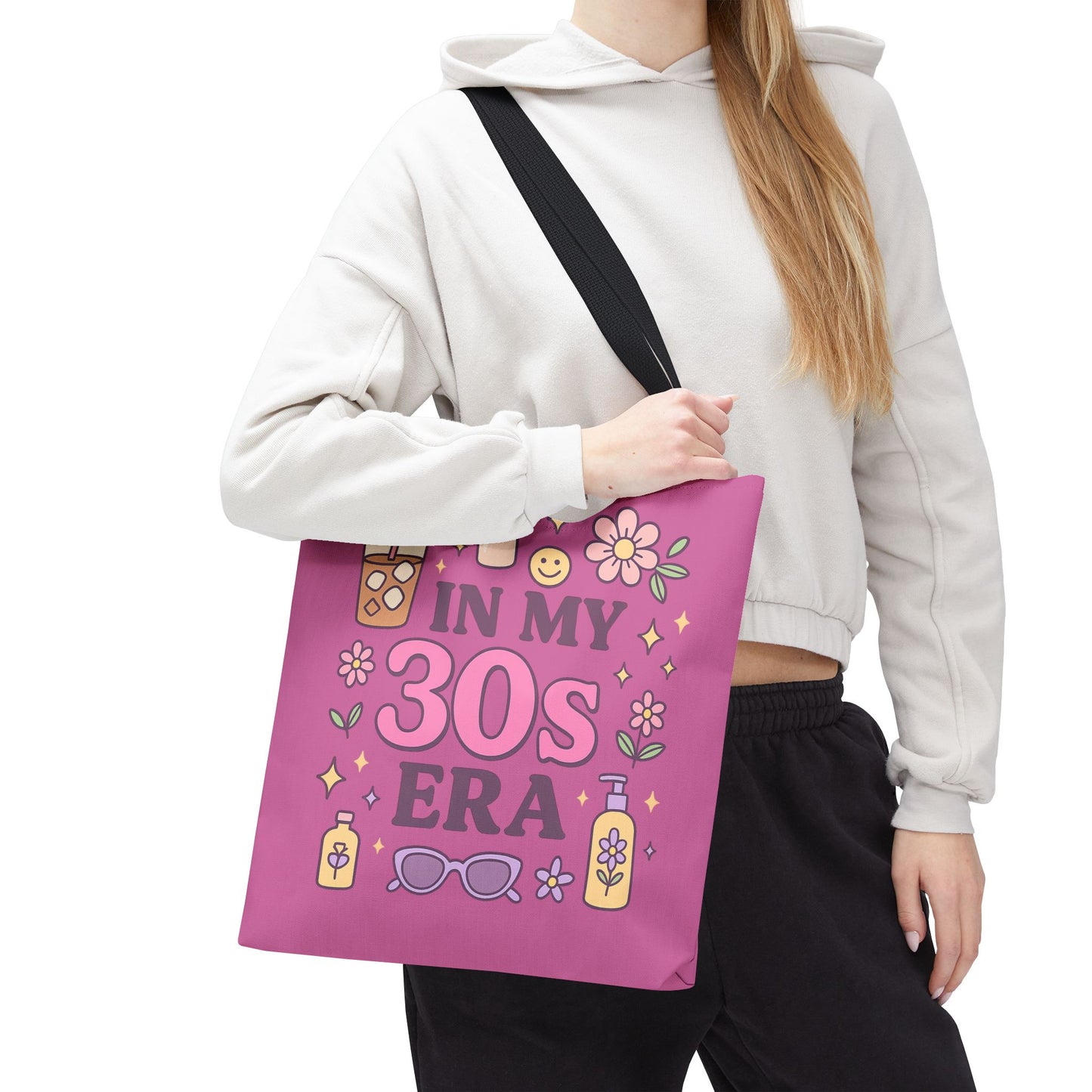Fun Tote Bag for 30s Era Enthusiasts | Trendy Purple AOP Tote | Perfect Gift for Birthdays, Milestones & Self-Care