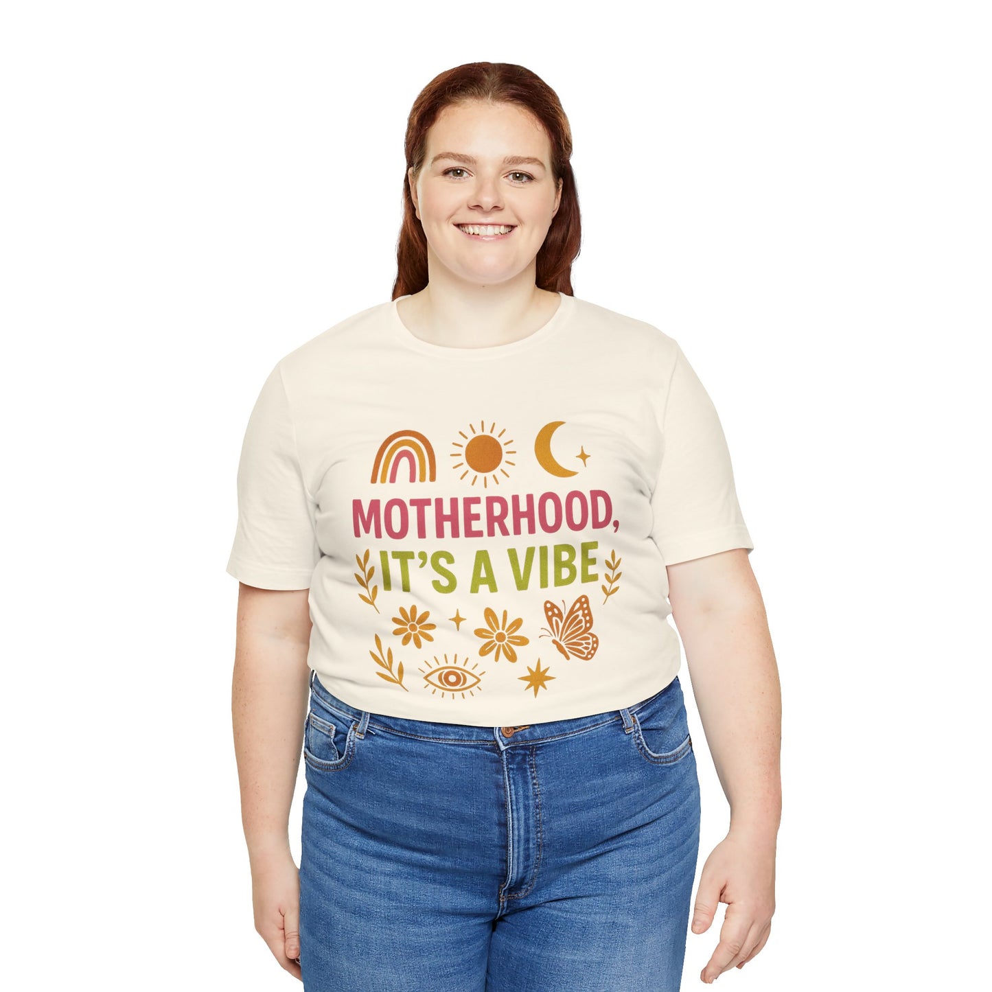 Motherhood Vibe Tee, Unisex Graphic T-Shirt, Boho Style, New Mom Gift, Casual Everyday Wear, Motherhood Affirmation, Comfortable Apparel