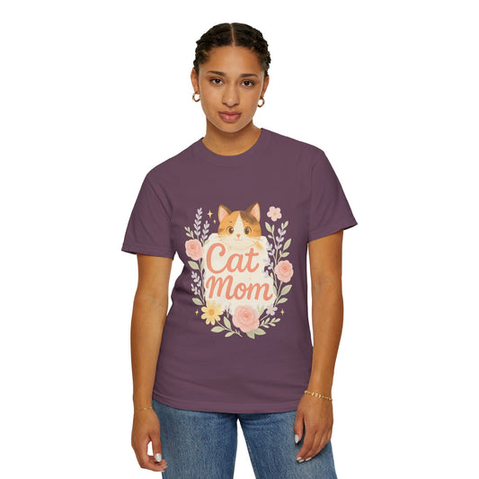 Cat Mom Garment-Dyed T-Shirt | Cute Cat Lover Tee, Pet Owner Gift, Gifts for Cat Moms, Animal Lover Apparel, Birthday Gift