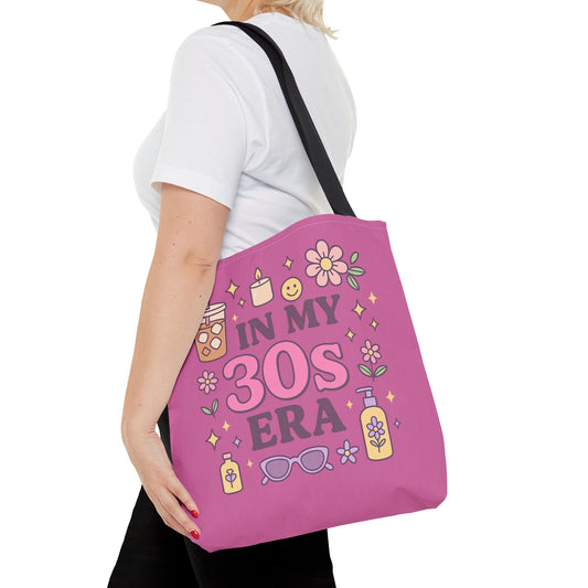 Fun Tote Bag for 30s Era Enthusiasts | Trendy Purple AOP Tote | Perfect Gift for Birthdays, Milestones & Self-Care